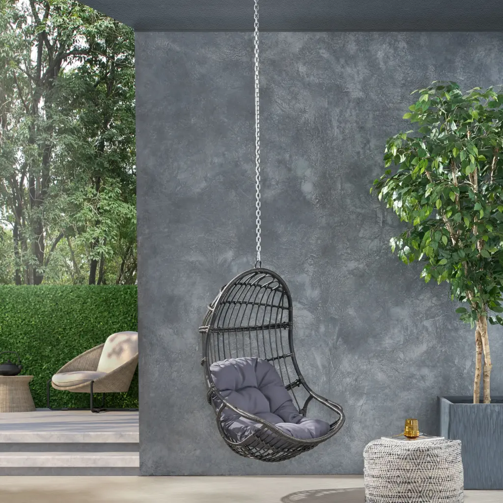 Berkshire Hanging Chair 8Ft Chain Gray Fabric Outdoor Relaxation nh-home living