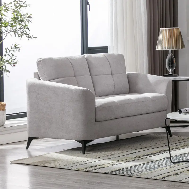 Callie 60 Inch Light Gray Woven Fabric Loveseat Velvet lilola home