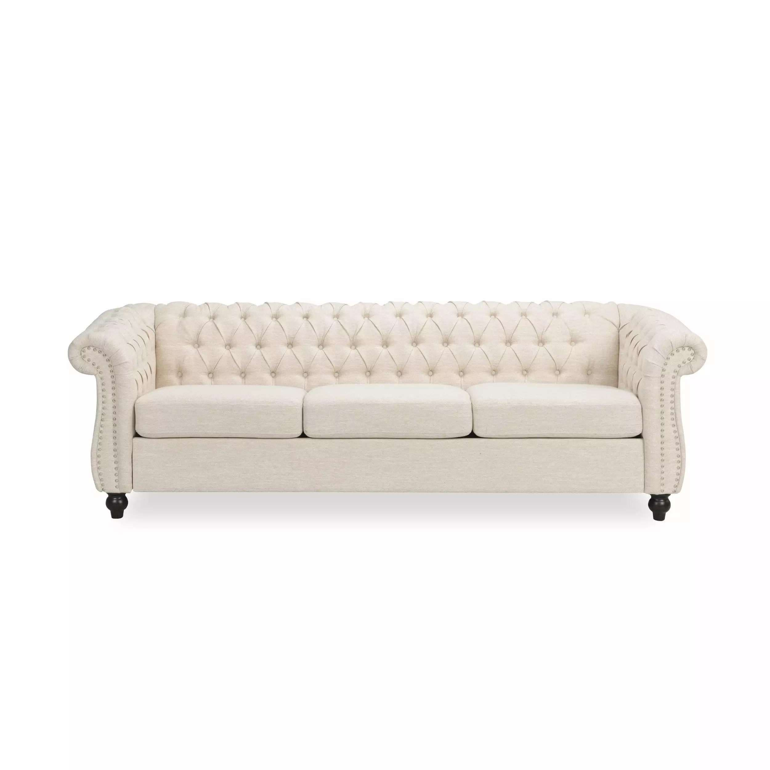 Modern Fabric Loveseat Sofa Living Room 3 Seater Removable Cushions and Cover Beige Thezne