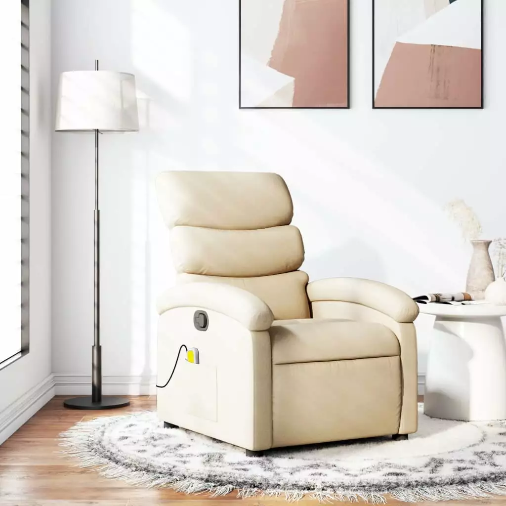 vidaXL Massage Recliner Chair Cream Fabric - Comfortable and Stylish
