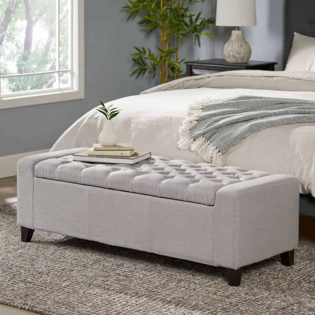 Guernsey Ottoman Light Grey Fabric Storage Footrest Living Room nh-an