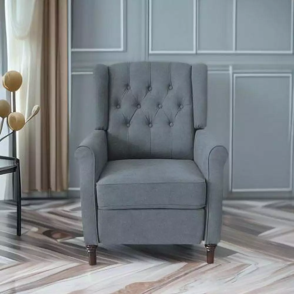 Light Gray Cozy Recliner Sofa Chair Lumbar Support and Tufted Back - Modern Manual Recline BESTTOONE
