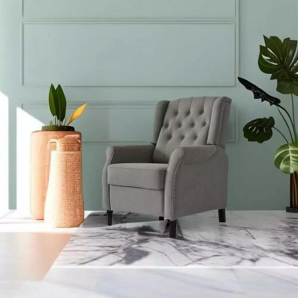 Light Gray Cozy Recliner Sofa Chair Lumbar Support and Tufted Back - Modern Manual Recline BESTTOONE