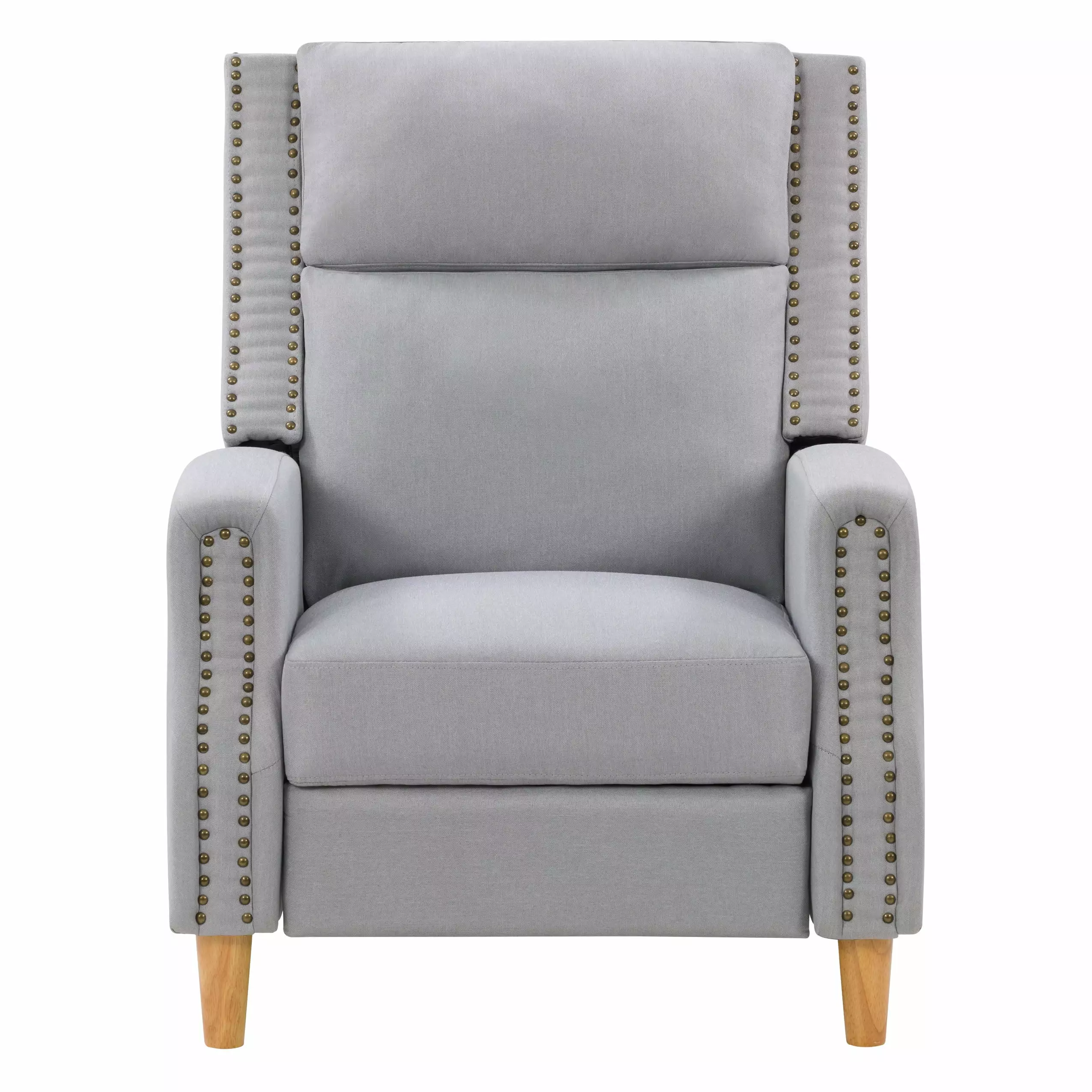 CorLiving LYN-651-R Recliner Chair Extending Foot Rest and Nailhead Trim Accents Light Grey Fabric