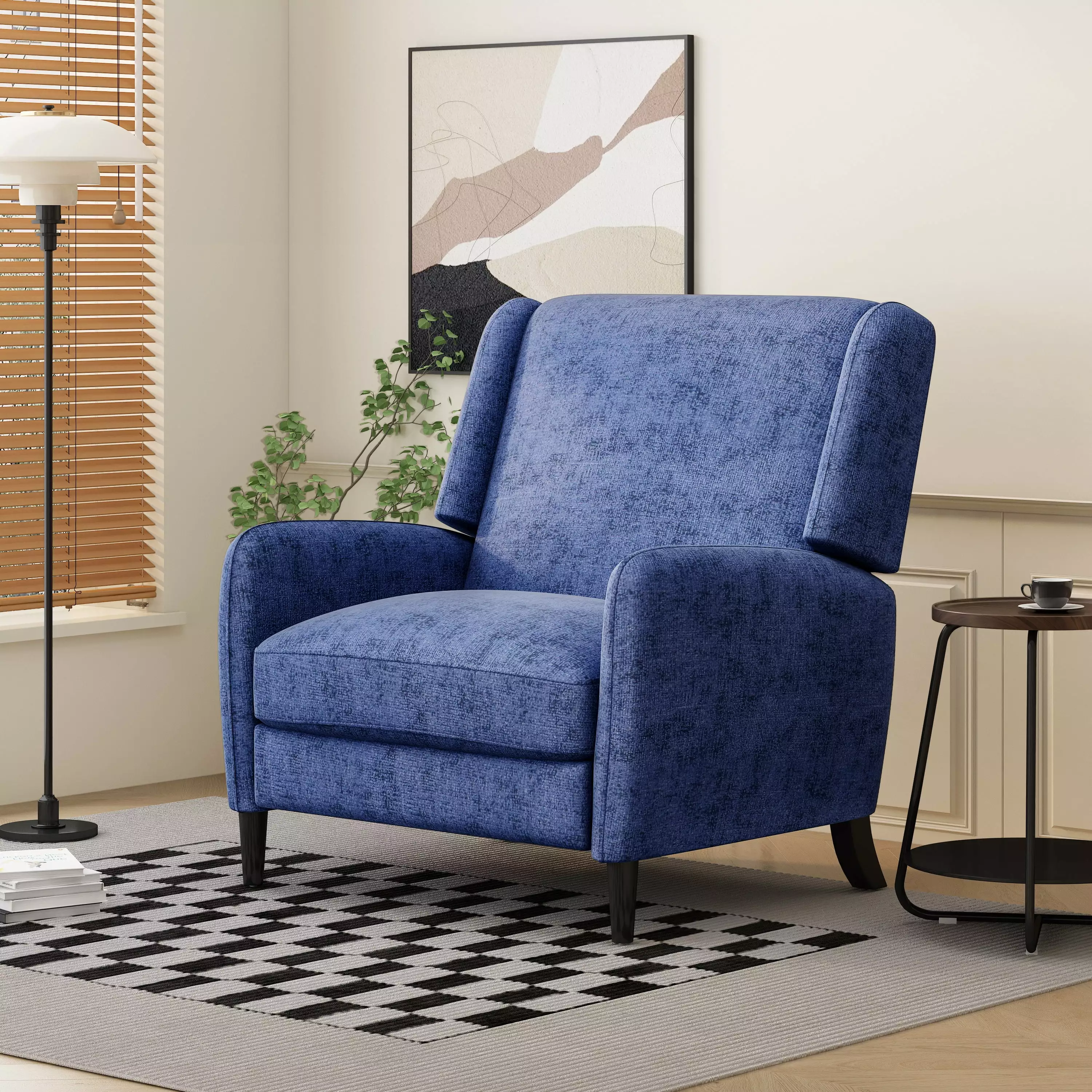 DeeHome Oversized Textured Fabric Pushback Recliner Navy Blue and Dark Brown