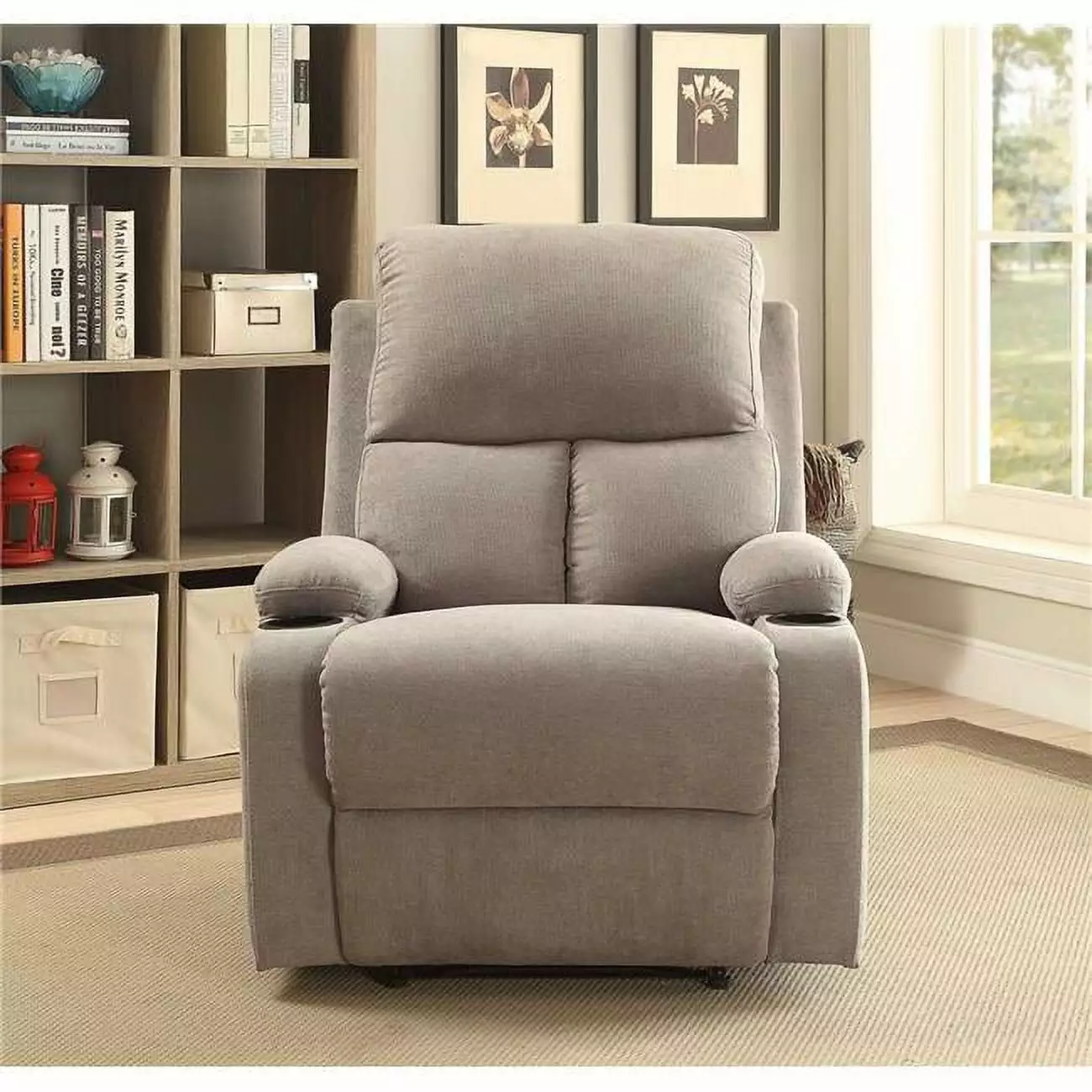 HomeRoots Decor 32-inch X 37-inch X 39-inch Beige Linen Fabric Recliner Chair