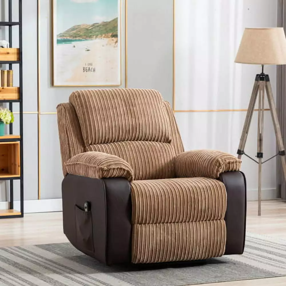 Brown Fabric Recliner Chair Theater Single Recliner Thick Seat and Backrest Hypeshops