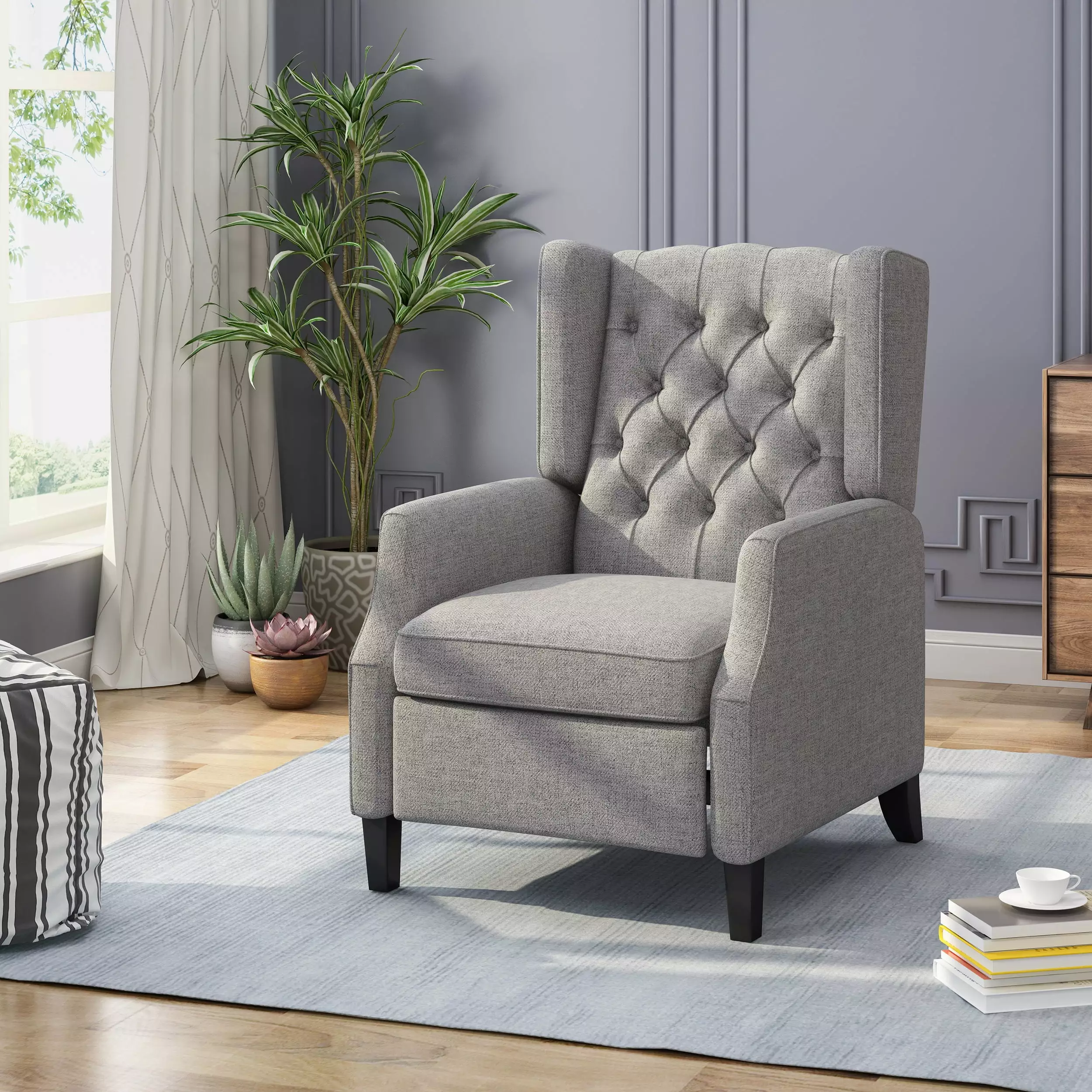 Recliner Chair - Grey Fabric Lounge Chair Living Room Jamini