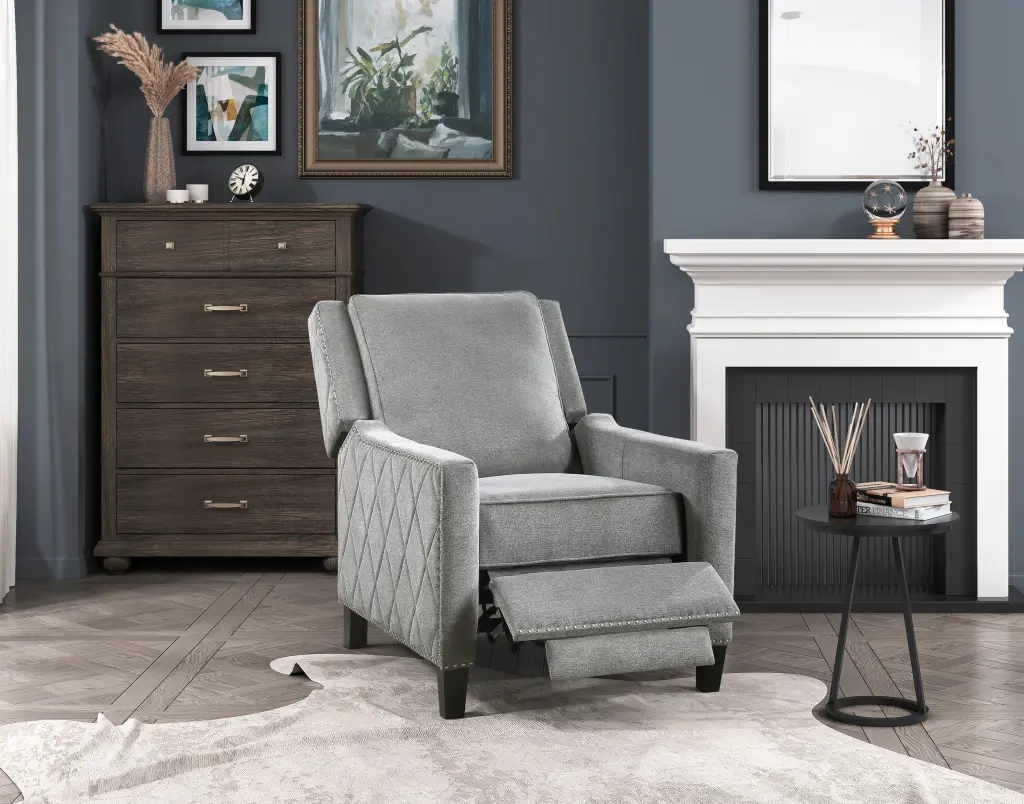 Modern Home Furniture Reclining Chair 1Pc Gray Textured Fabric Upholstery kanepe