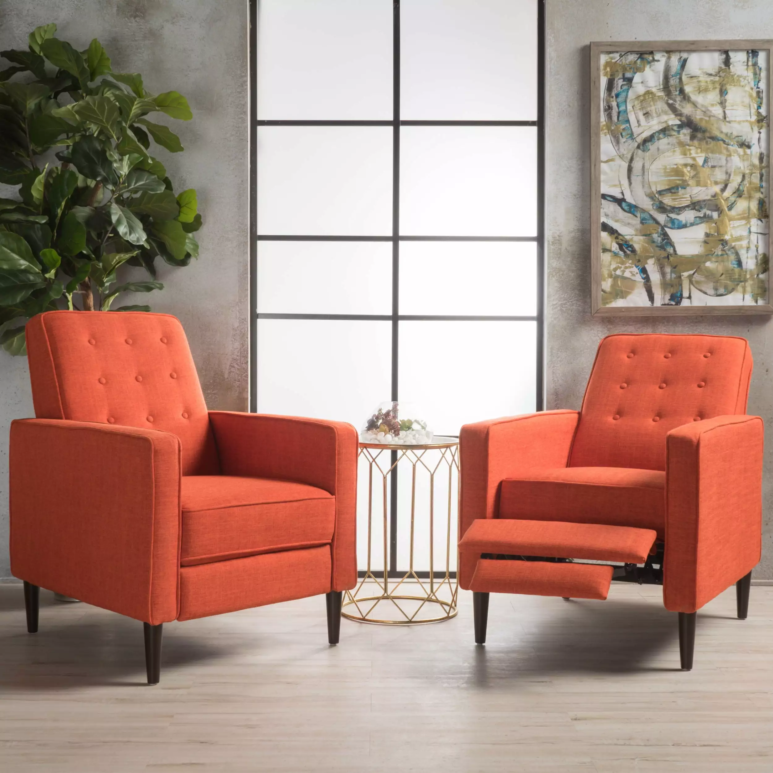 Noble House Marrin Standard Fabric Tufted Recliner Orange