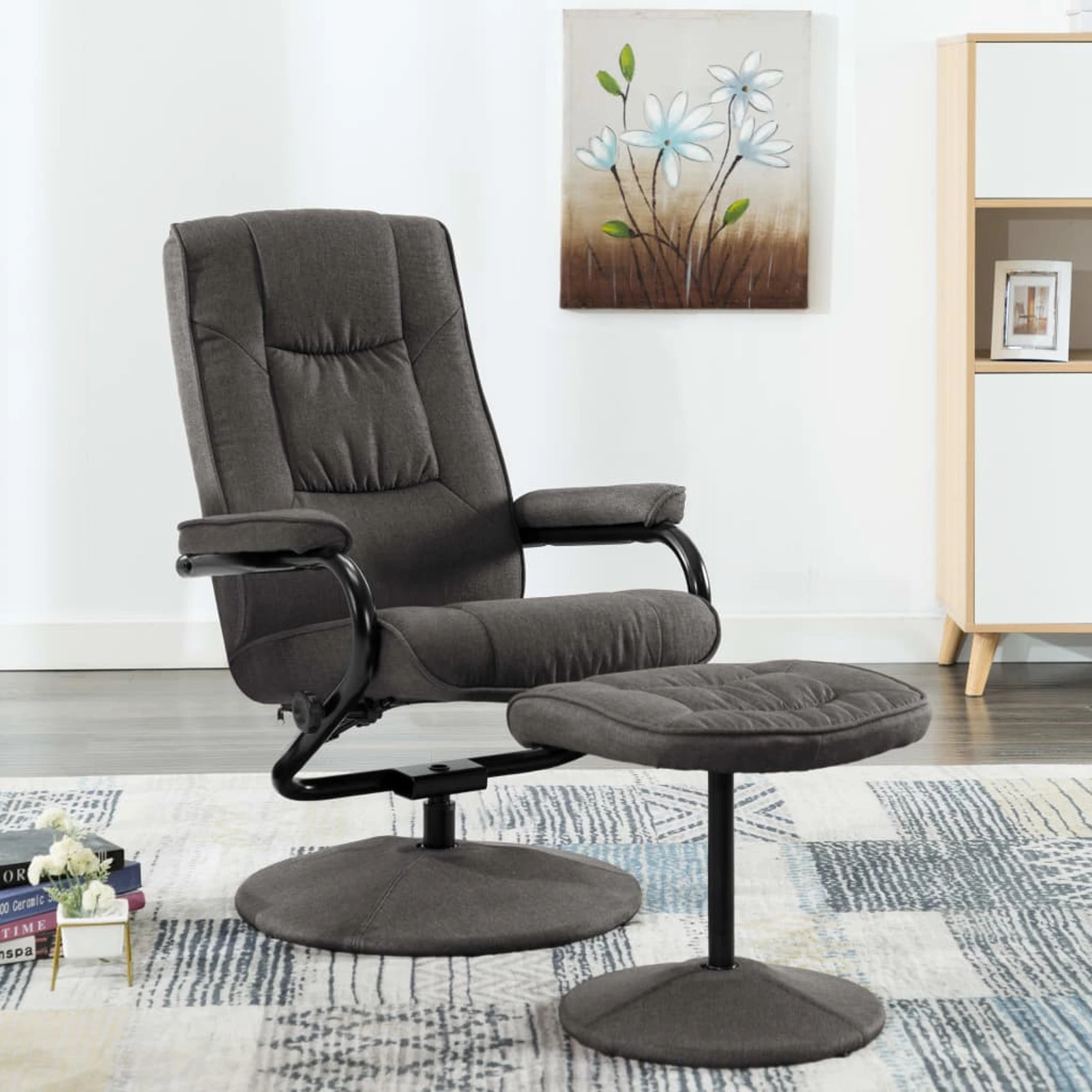 Romacci Recliner Chair Footrest Dark Gray Fabric Comfortable Seating