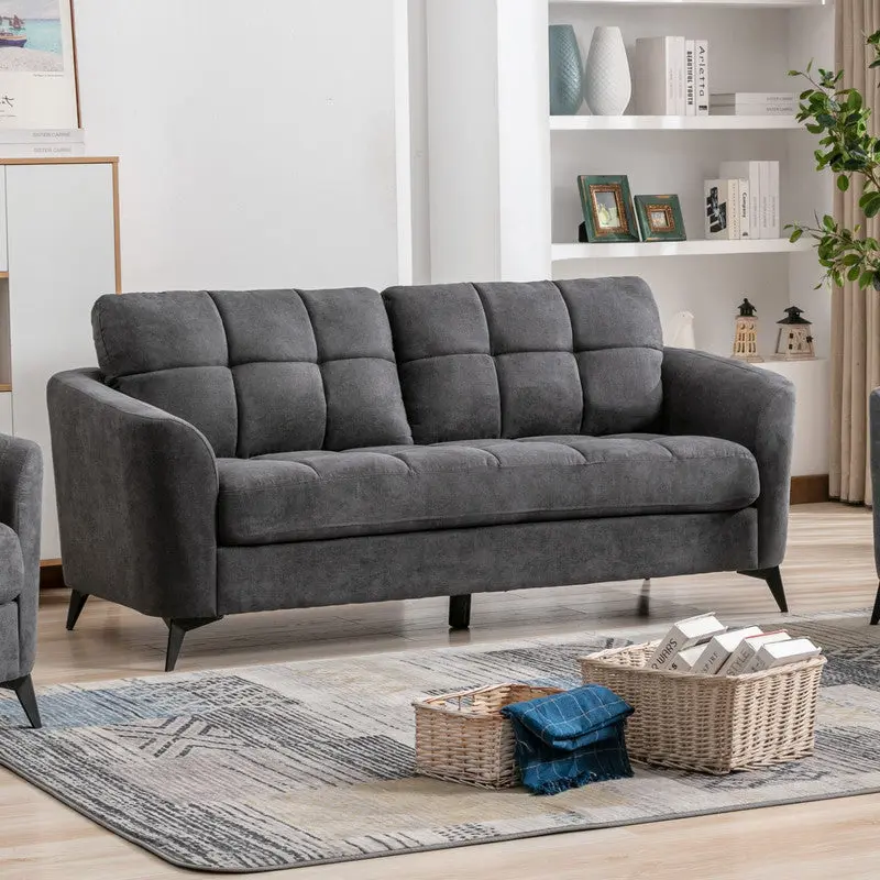 Callie 79 Gray Woven Fabric Sofa Gray Velvet Living Room Couch lilola home