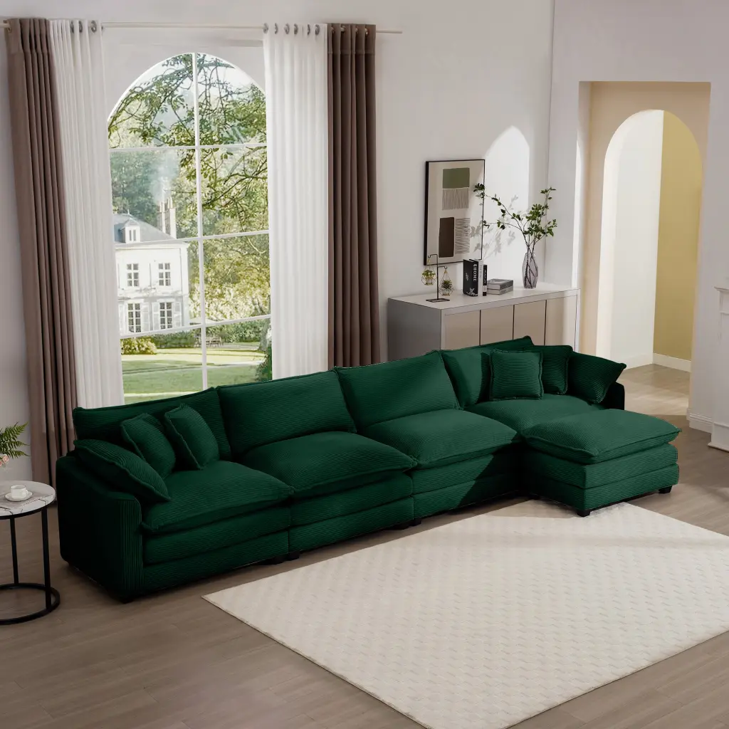 Modern Corduroy Upholstered 4 Seater Sofa Footstool ui furniture
