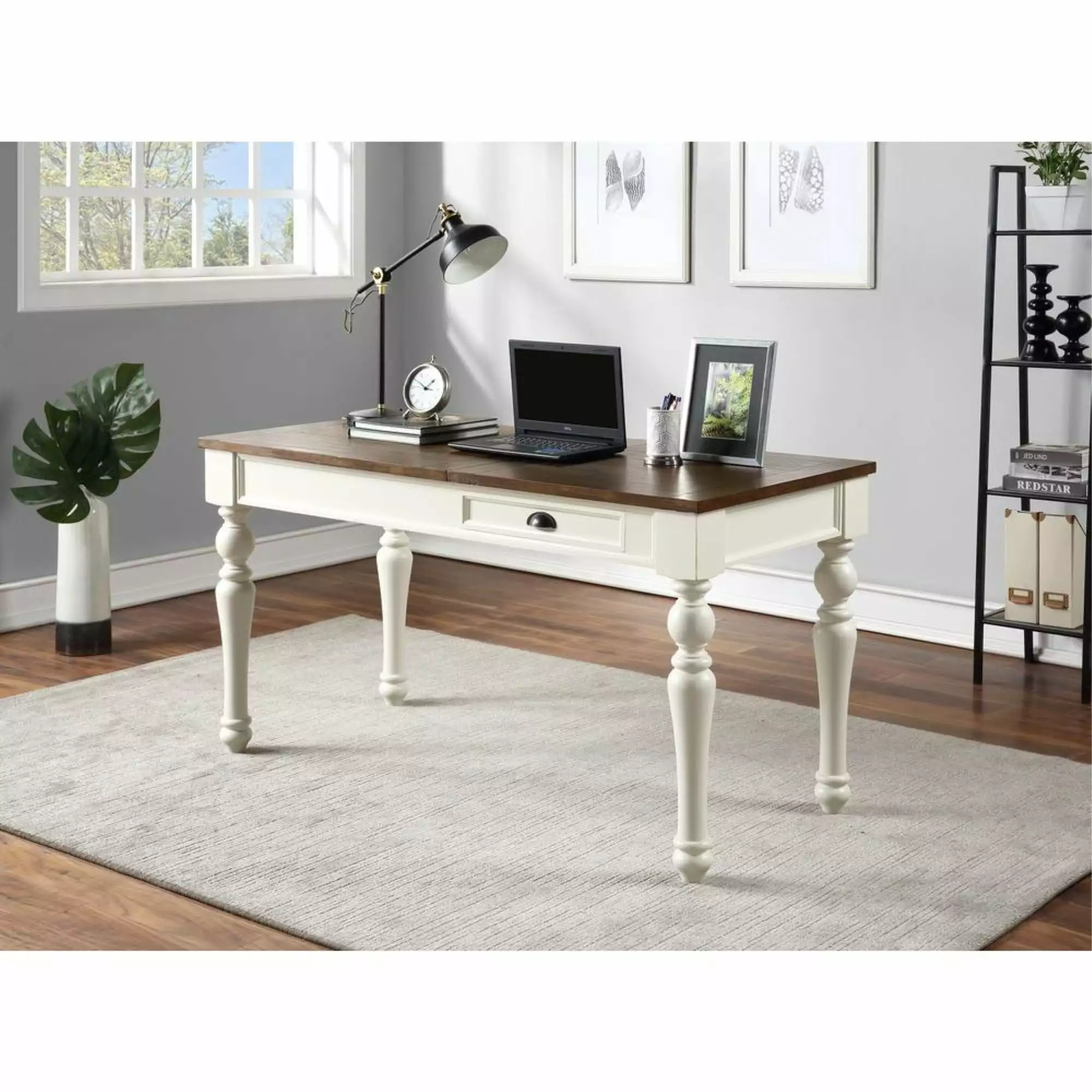 Joanna Farmhouse Two-tone Ivory and Mocha Wood Lift-top Home Office Desk Steve Silver Company