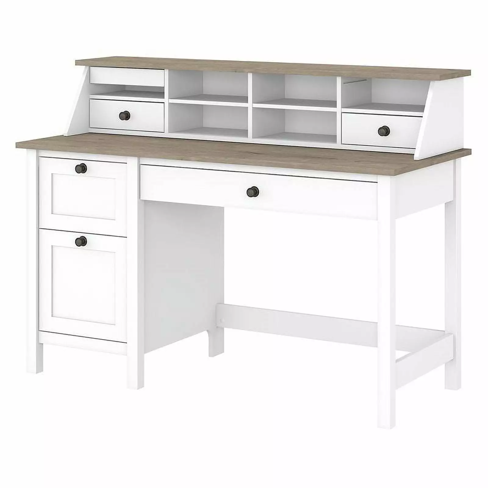 UrbanPro Farmhouse 54W Desk Drawers and Organizer Shiplap Gray and White