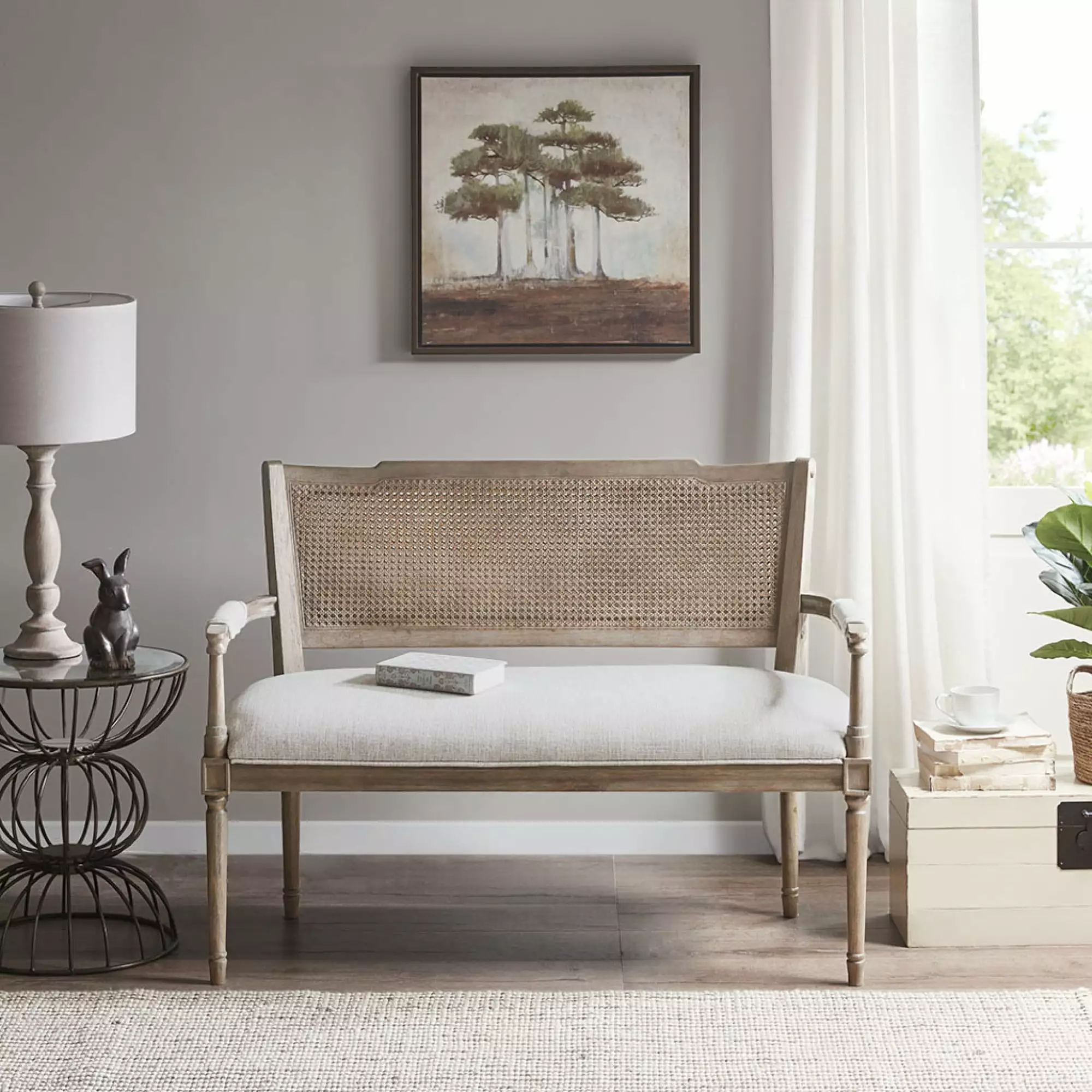 Dawn Whisper Rustic Farmhouse Willshire Settee Beige Cozy Living Room
