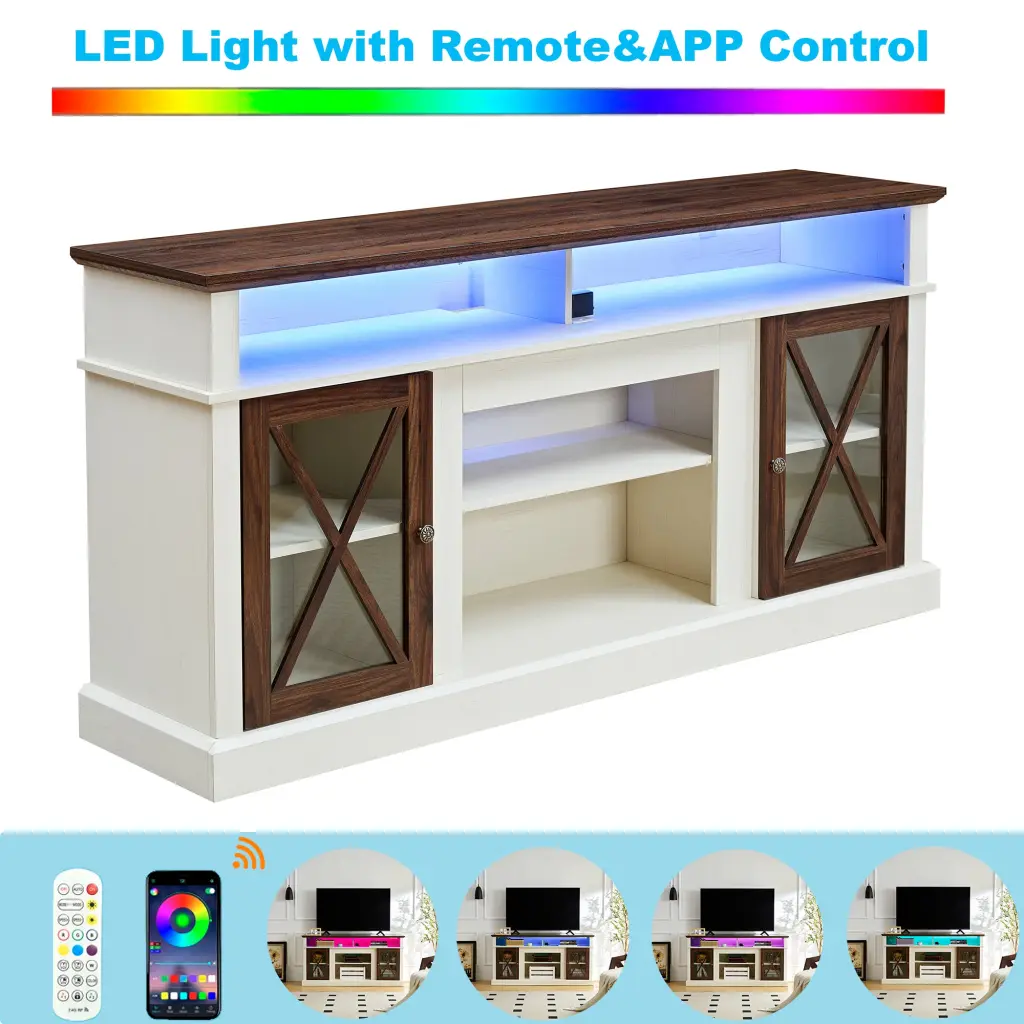 LED Farmhouse Style TV Stand 65 70 75 Inch TV Outlet Tall Entertainment Center hong kong jiacheng