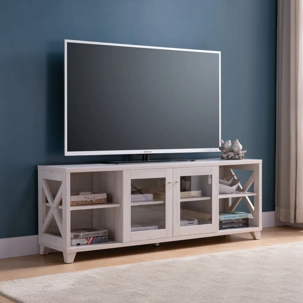 60 Inch Farmhouse TV Stand 4 Shelves Home Entertainment Center id international- inc.