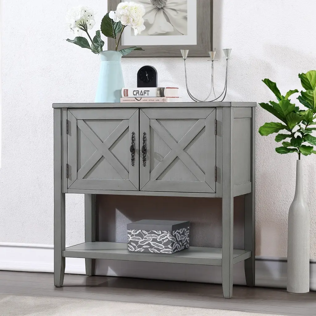 35 Inch Farmhouse Wood Buffet Sideboard Console Table Shelf power growth furniture