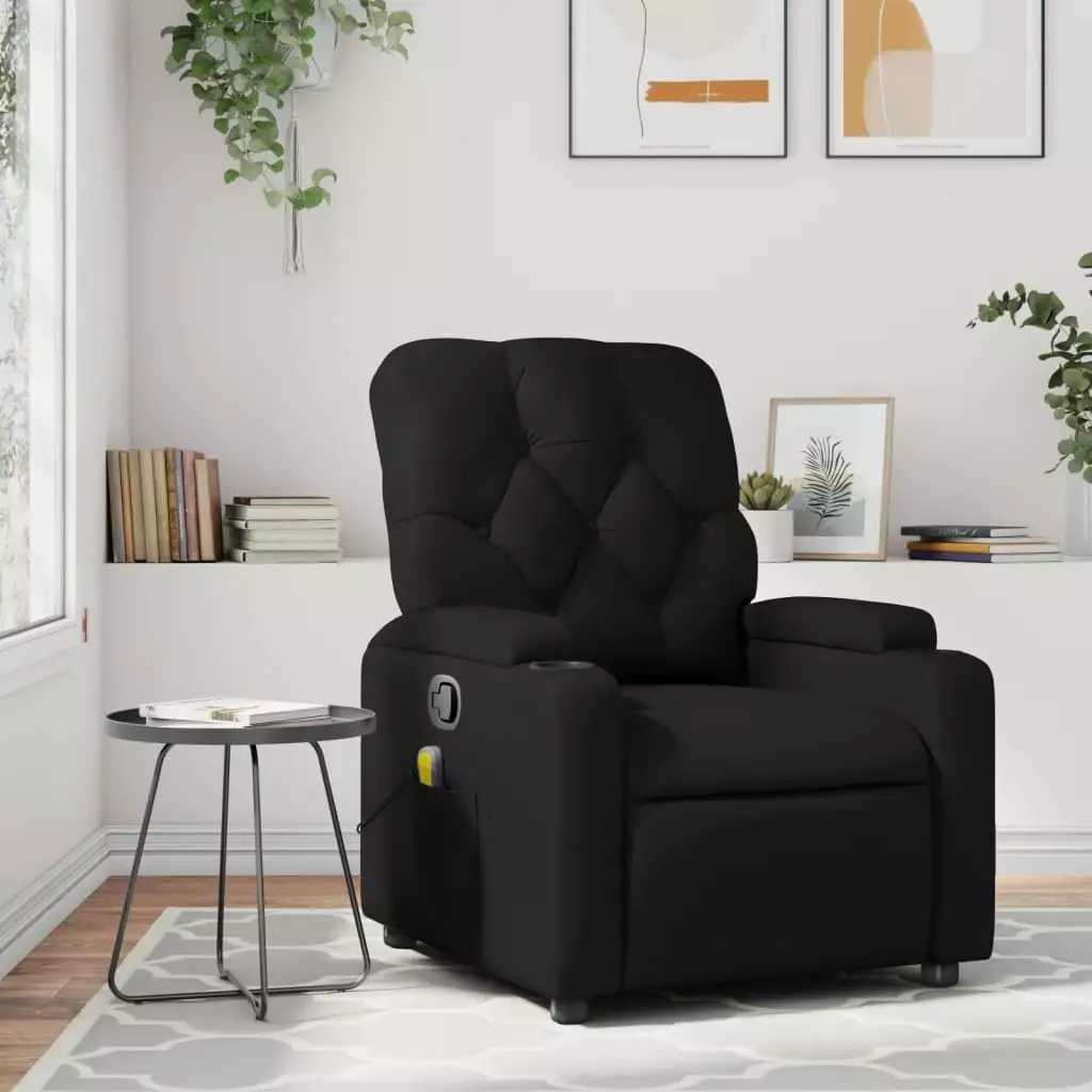 vidaXL Massage Recliner Chair Black Faux Leather Comfortable Living Room Reclining Chair