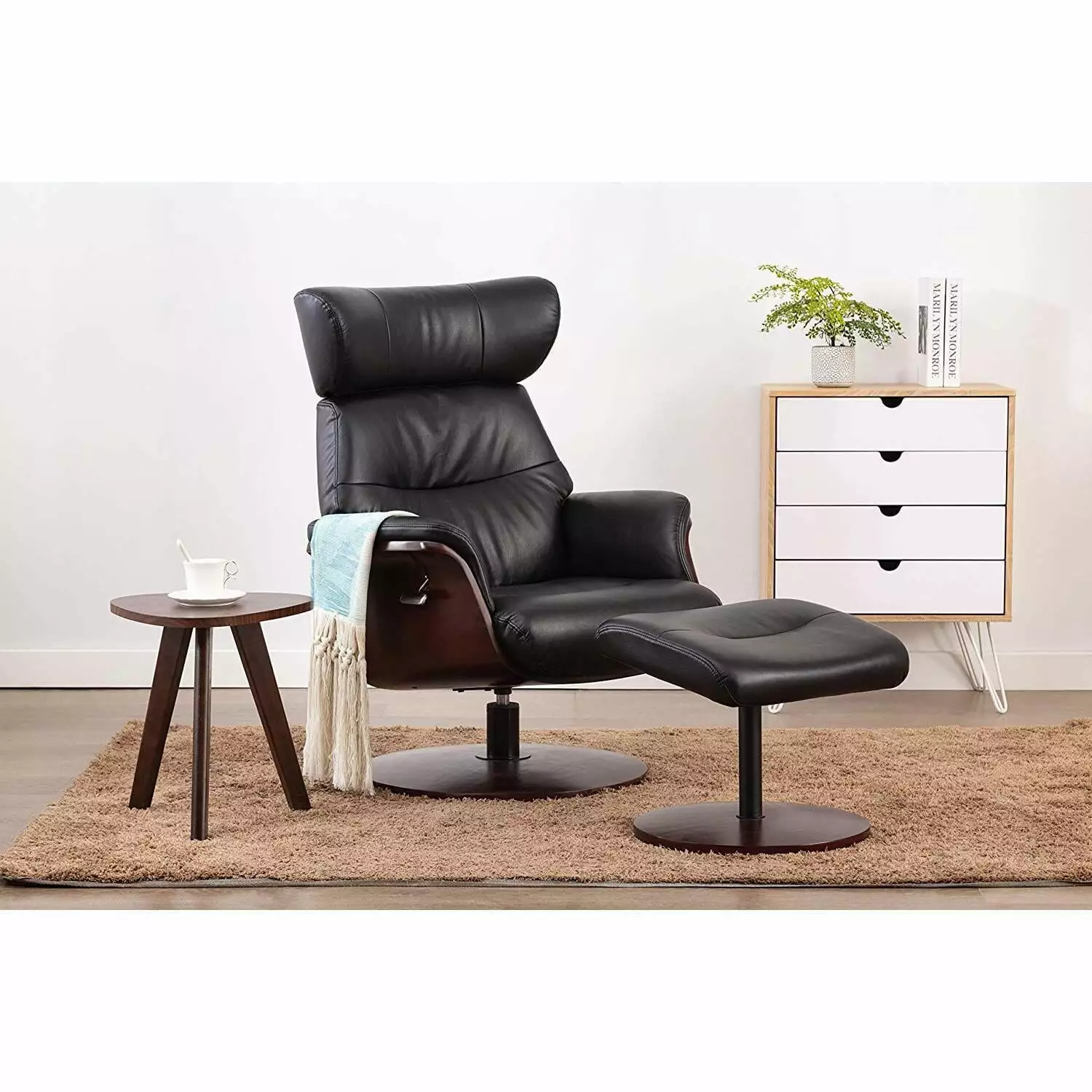 Faux Leather Recliner and Ottoman Set Black - Modern Comfortable Lounge Chair Living Room Bed Bath & Beyond