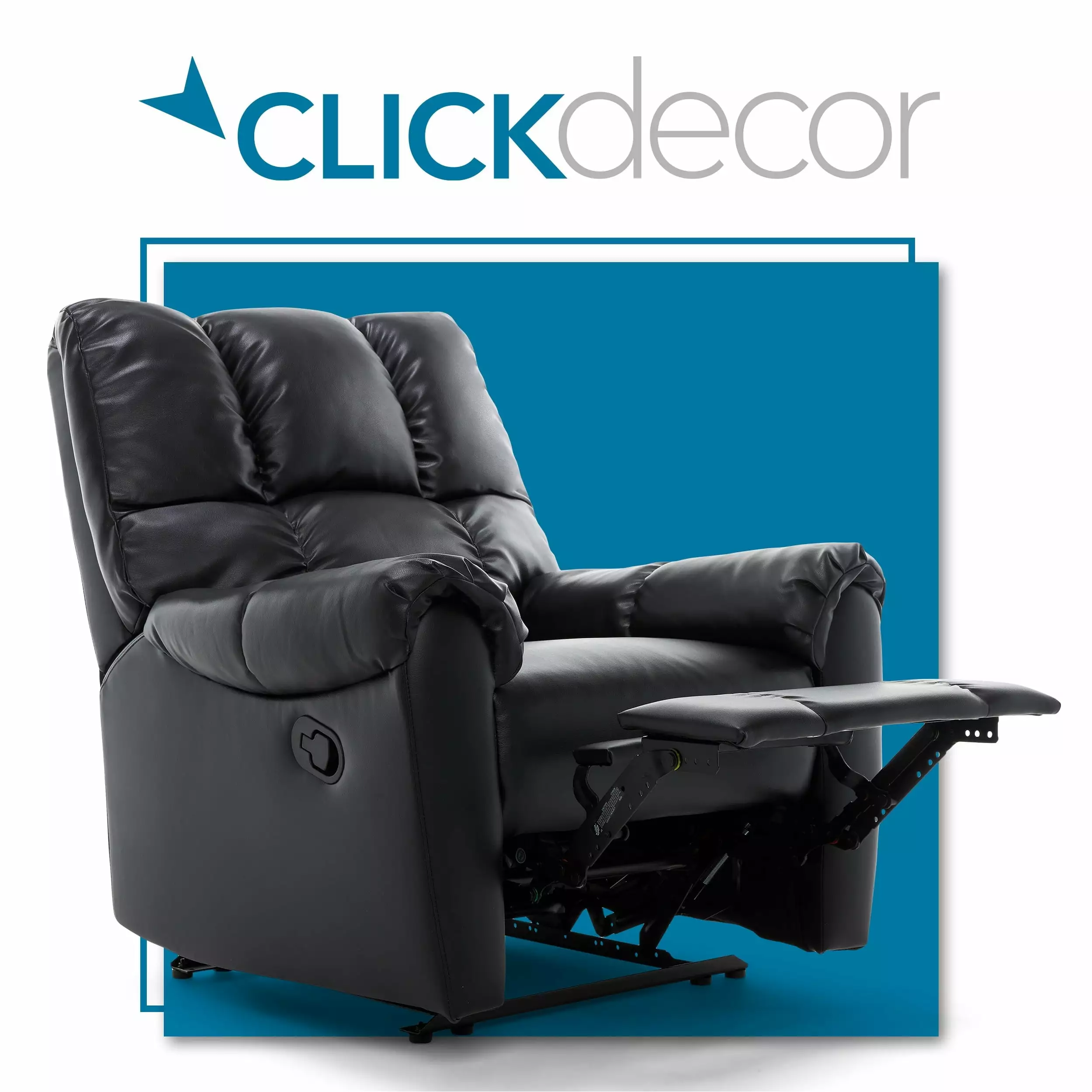 ClickDecor Langston Recliner Faux Leather Black Modern Lounge Chair Living Room Finch