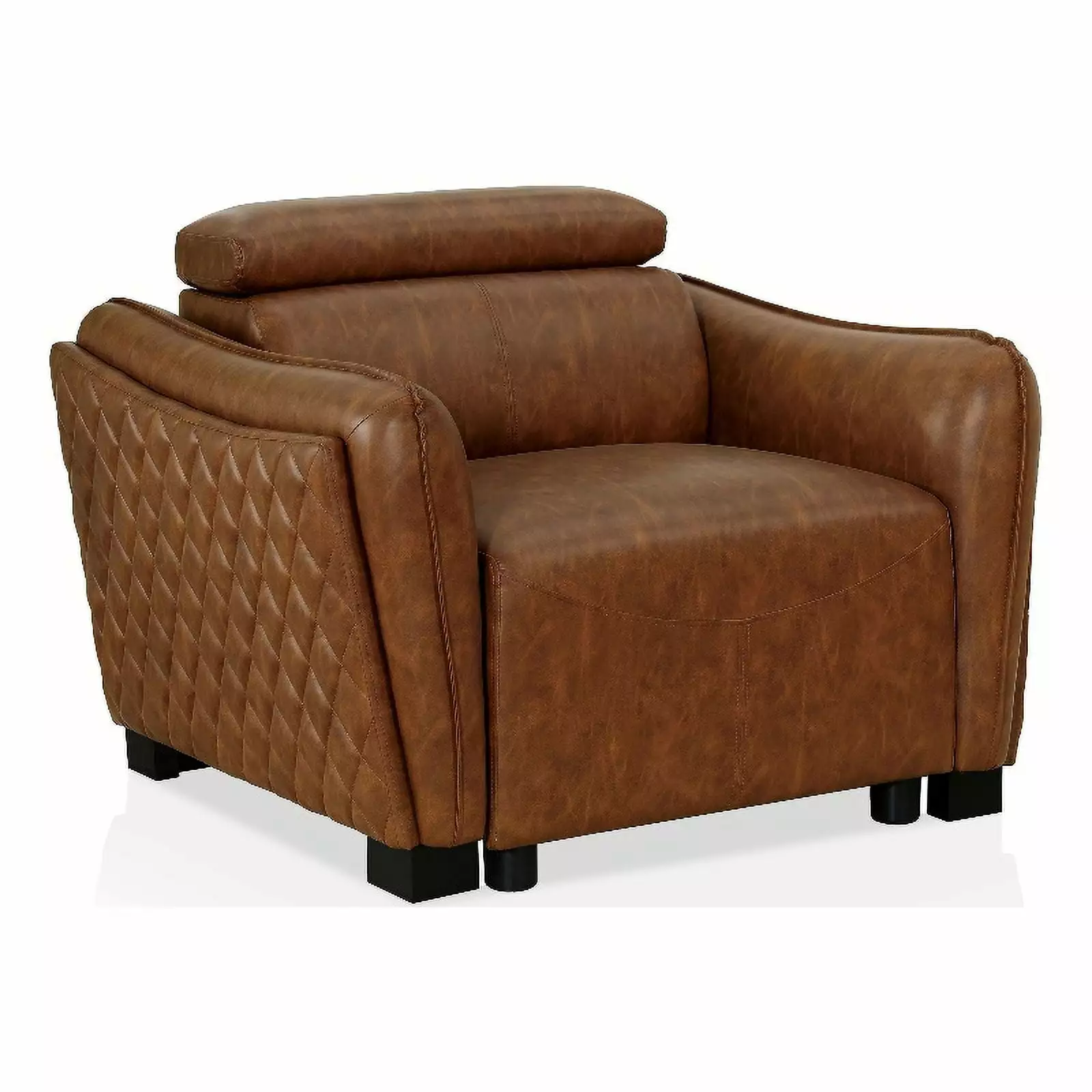 Furniture America Holm Faux Leather Adjustable Headrest Chair Brown - Modern Recliner Living Room