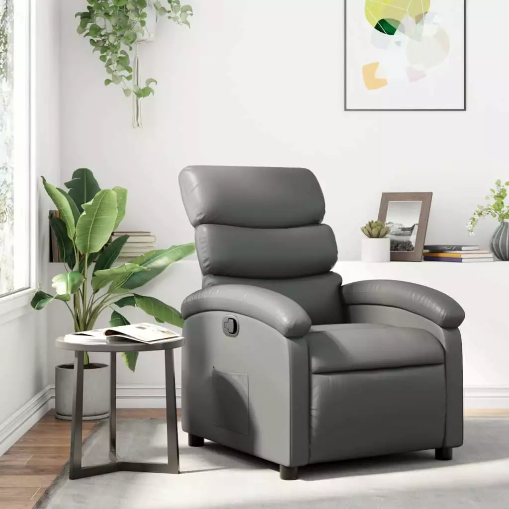 vidaXL Gray Faux Leather Recliner Chair Living Room Comfortable Sofa
