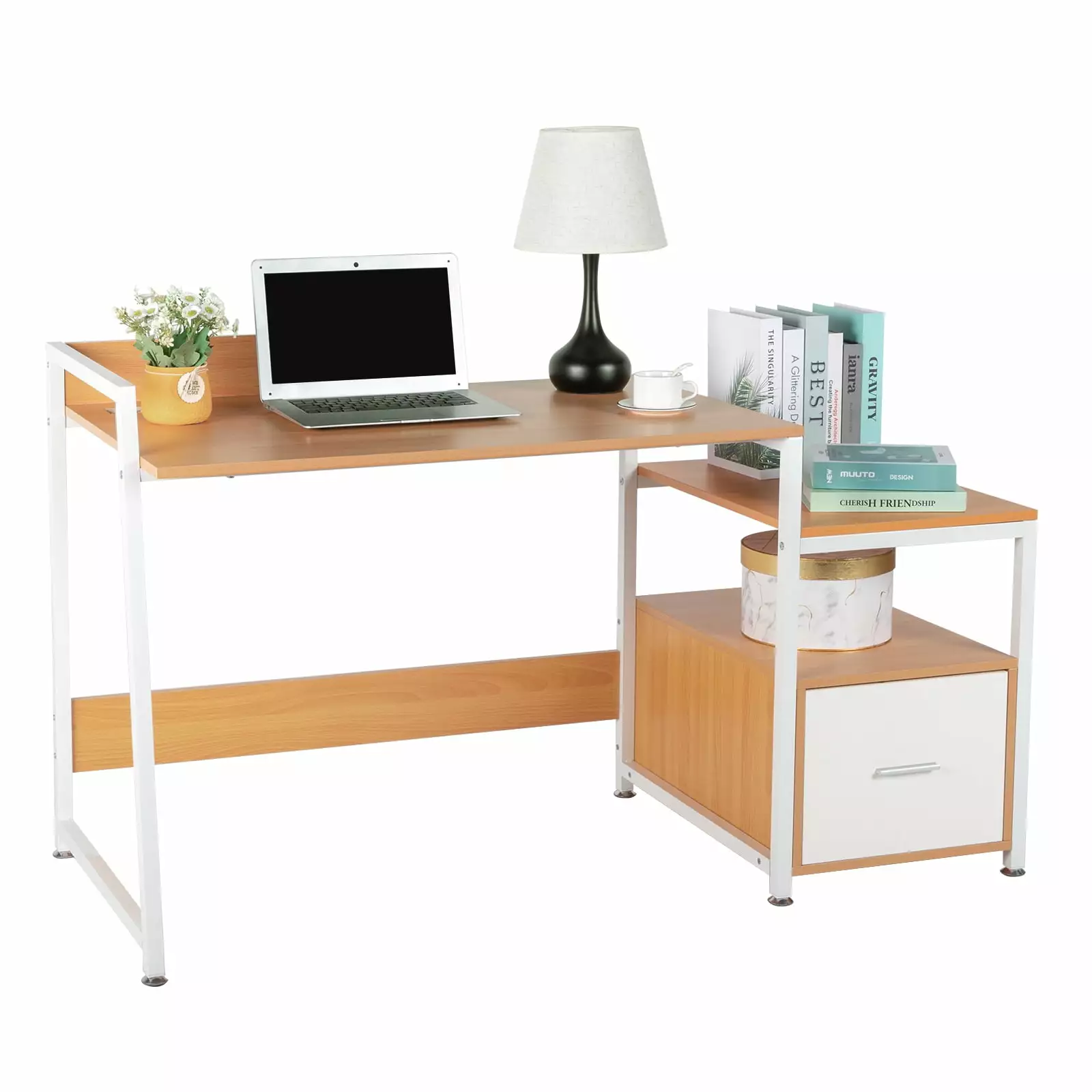 IVV Industrial Computer Desk File Drawer - White Metal Frame Home Office Desk Storage Shelf