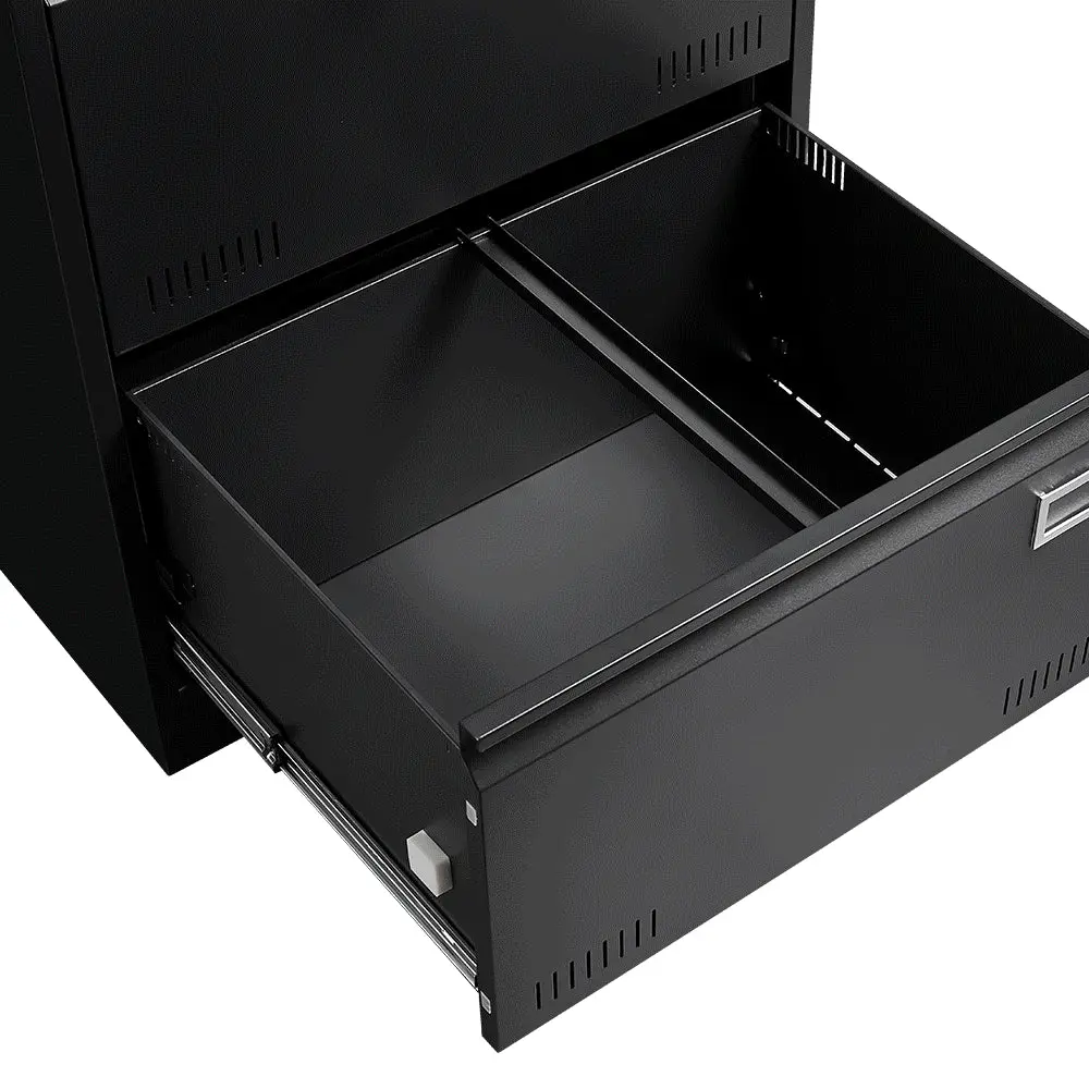 Filing Cabinet Lateral File Cabinet 3 Drawer Black Locking Metal Office Storage rnb