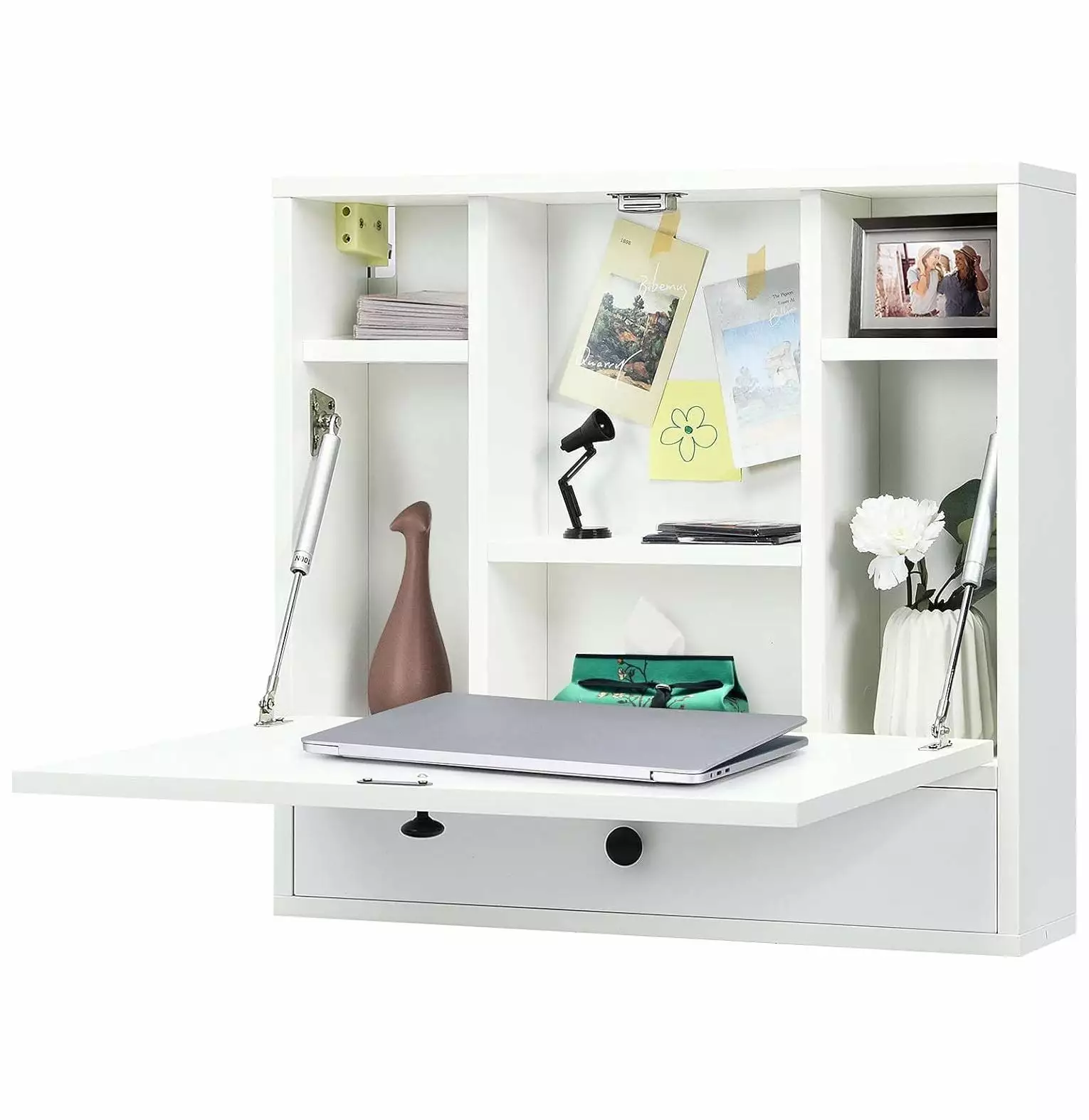 BULYAXIA White Wall Mounted Floating Desk Storage Drawer and Shelves