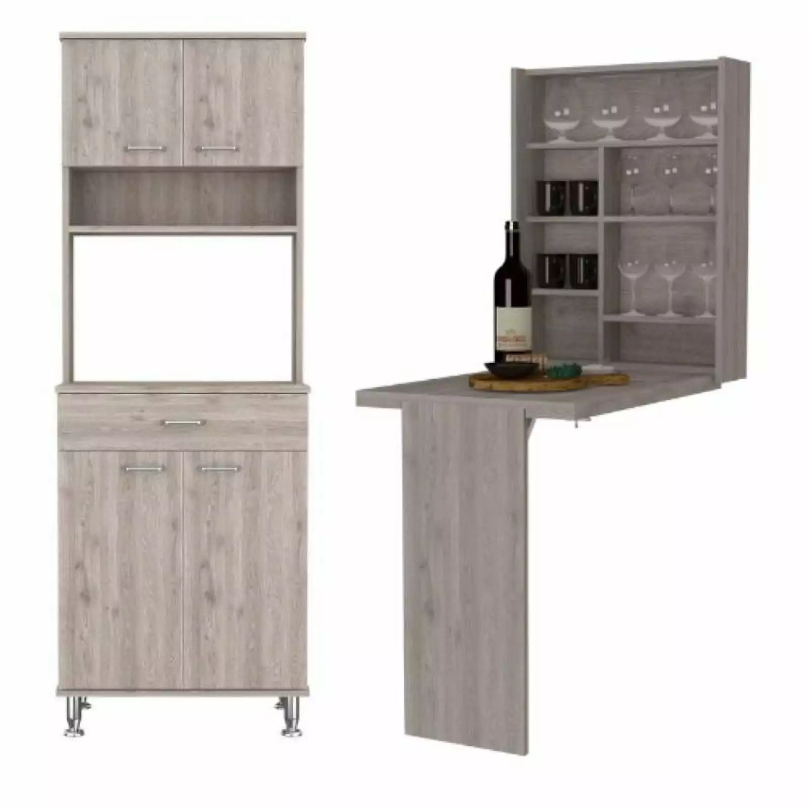 Home Square 2-Piece Set 60 Pantry and Floating Desk Hutch Small Spaces