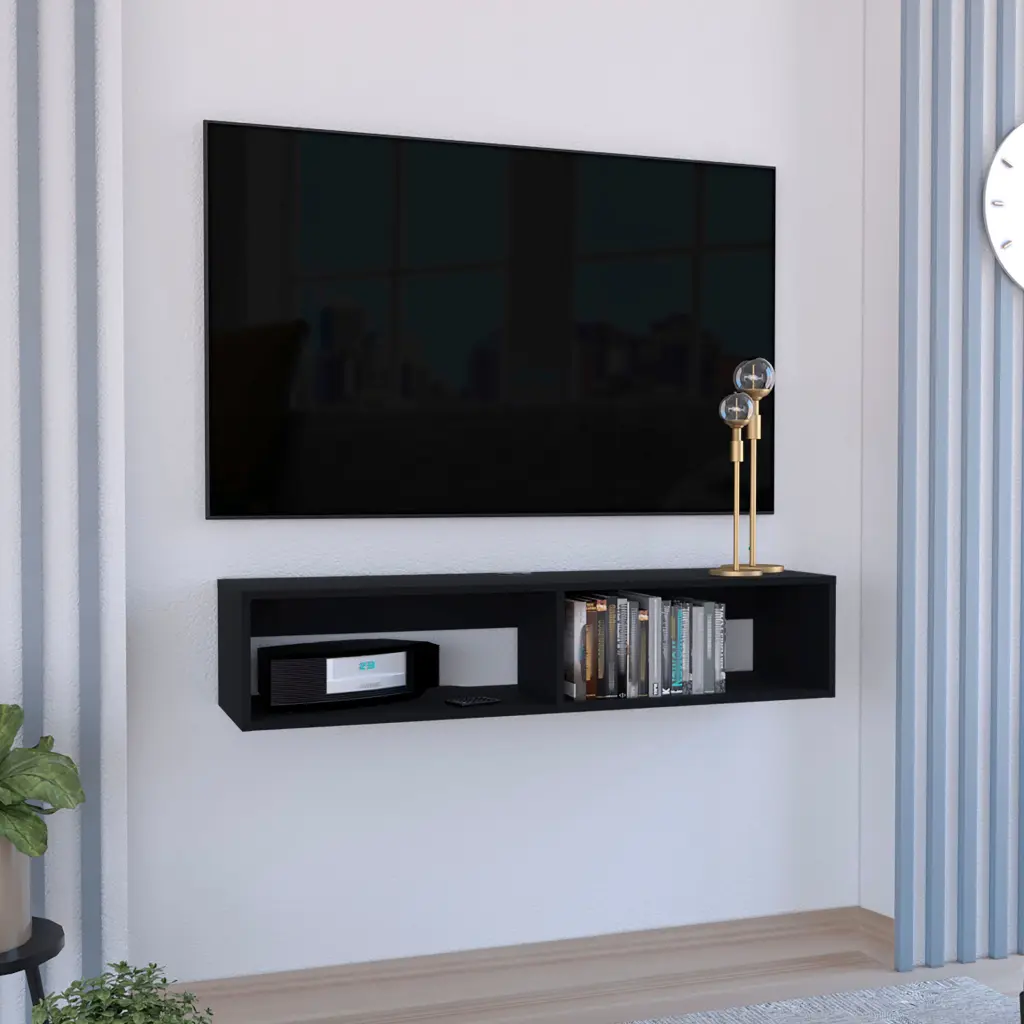 Klein Floating TV Stand Space Saver Design Practical Shelves Black depot e-shop