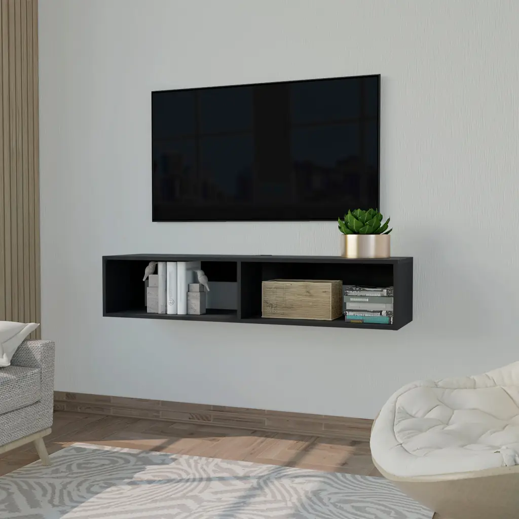 Yankton Floating TV Stand Spacious Shelves and Cable Management Black Entertainment Center fm furniture