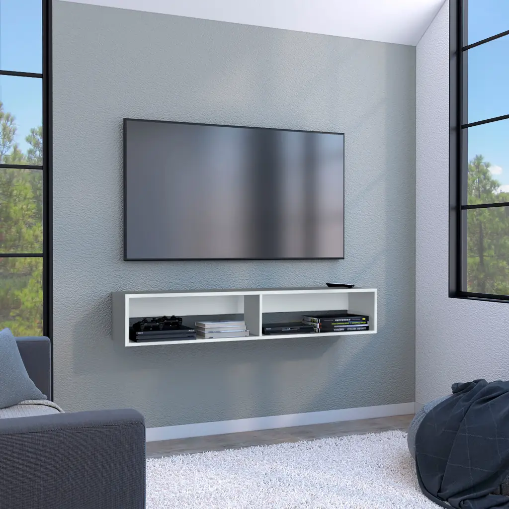 Warrior 59 Inch Floating TV Stand Two Open Shelves Media Compartment tuhome