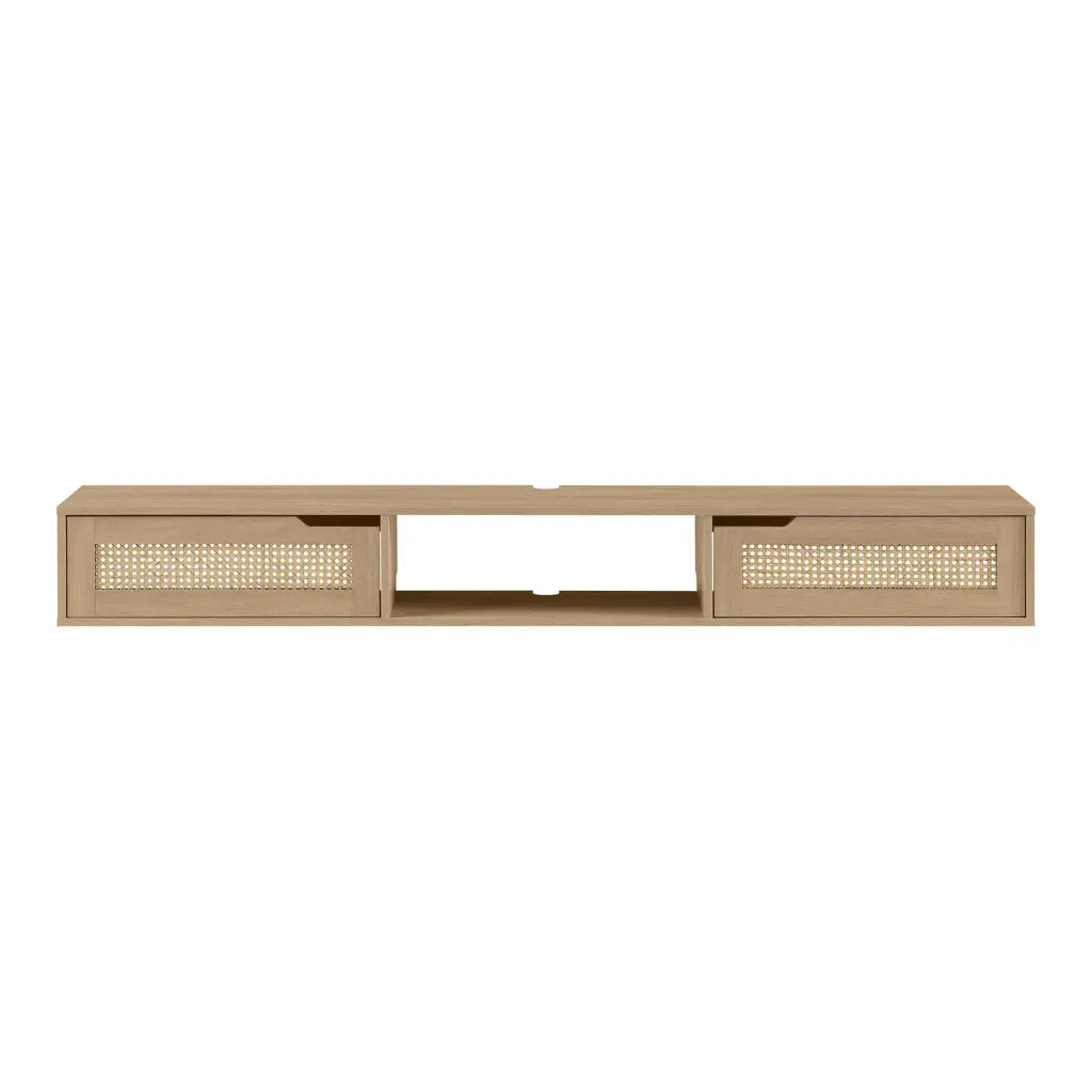 Modern Rattan Door Floating TV Stand TVs Up to 80 Inches Coastal Oak walker edison