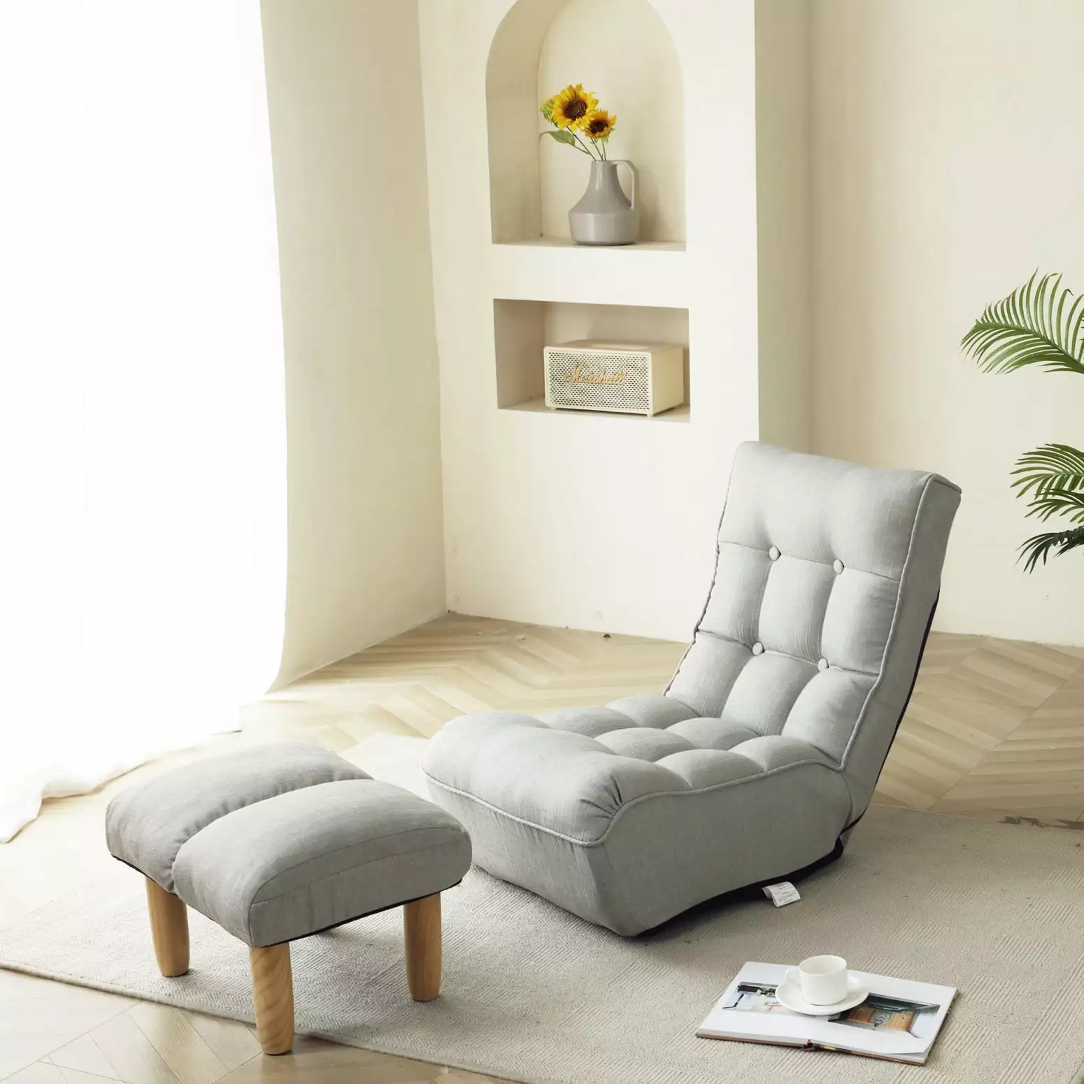 Foldable Lazy Sofa Balcony Leisure Chair Adjustable Floor Gaming Sofa Bonus Armrests Thick Padded Comfort Bedroom Living R...
