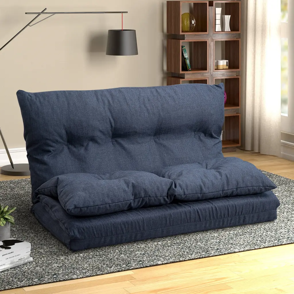Floor Couch and Sofa, Fabric Folding Chaise Lounge Navy Blue lucky furniture
