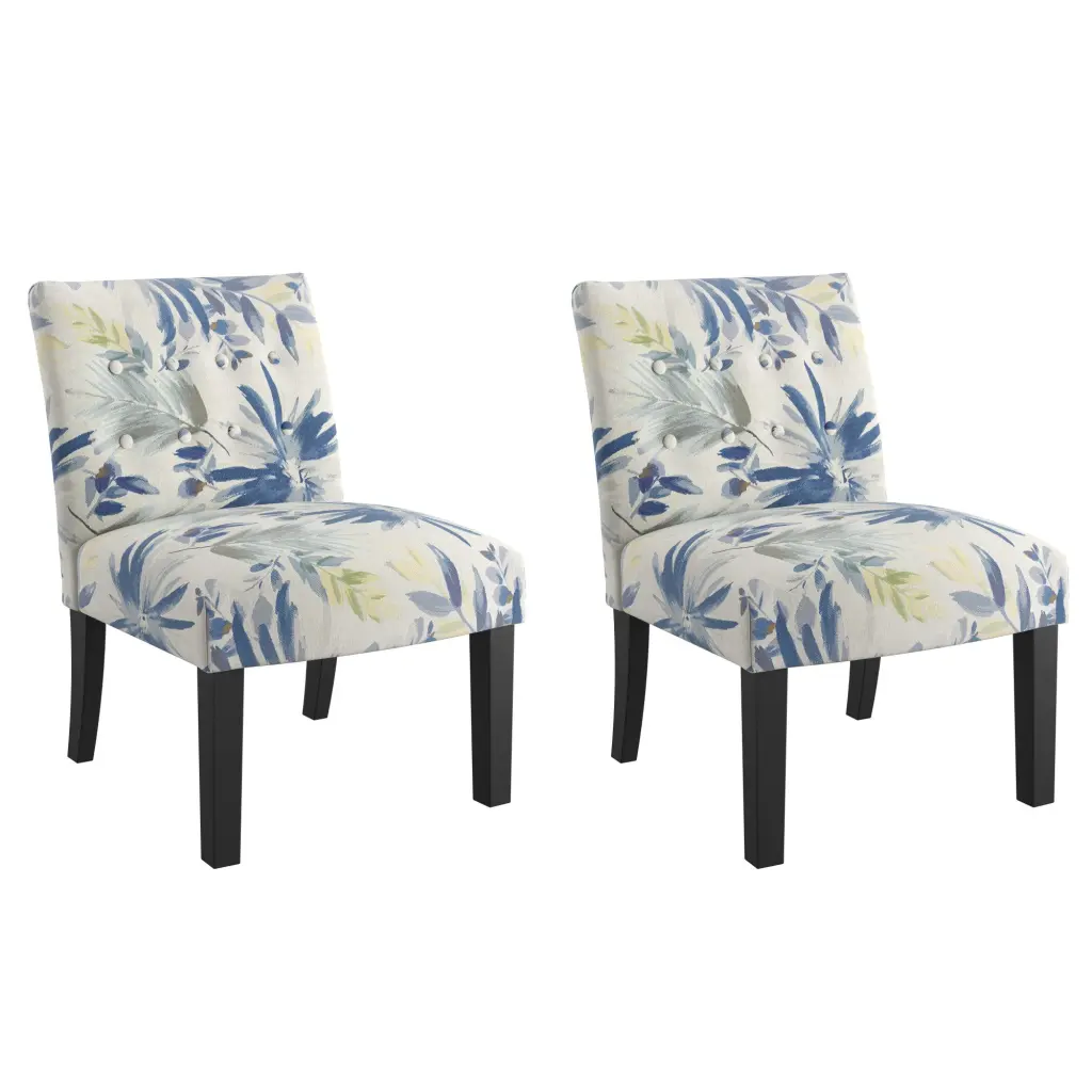 Verma Blue Floral Accent Chair Blue Foam Engineered Wood Stylish Seating wallace - bay