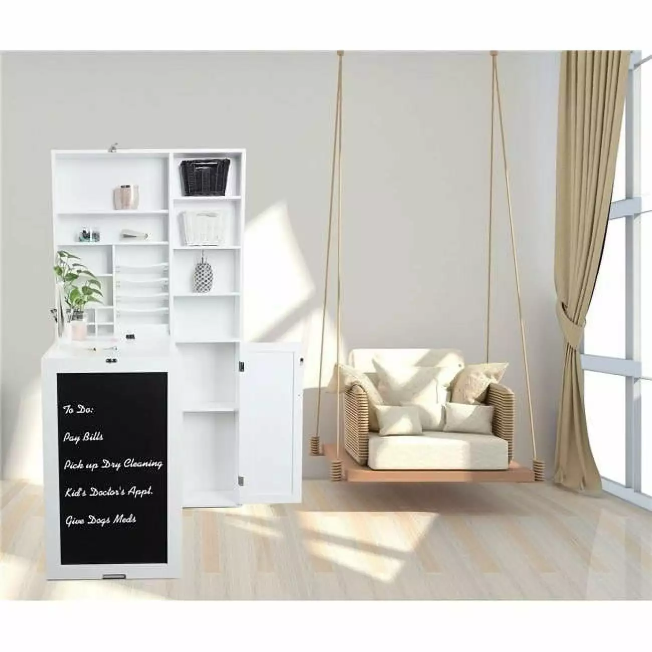 Utopia Alley Collapsible Fold Down Desk Table Computer Desk Large Storage Cabinet & Bottom Shelves - Space Saving Home Off...
