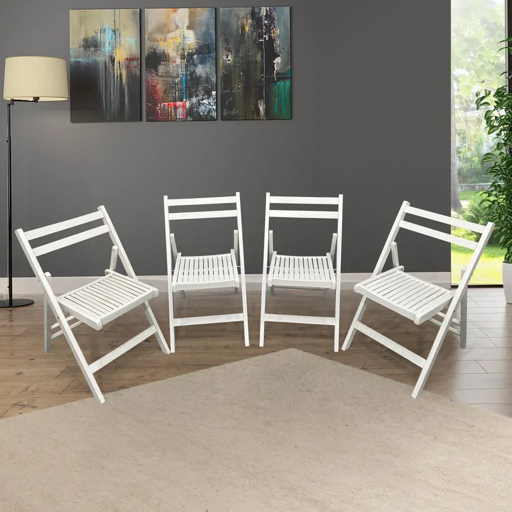 Slatted Wood Folding Special Event Chair White Set 4 leisure home -jy