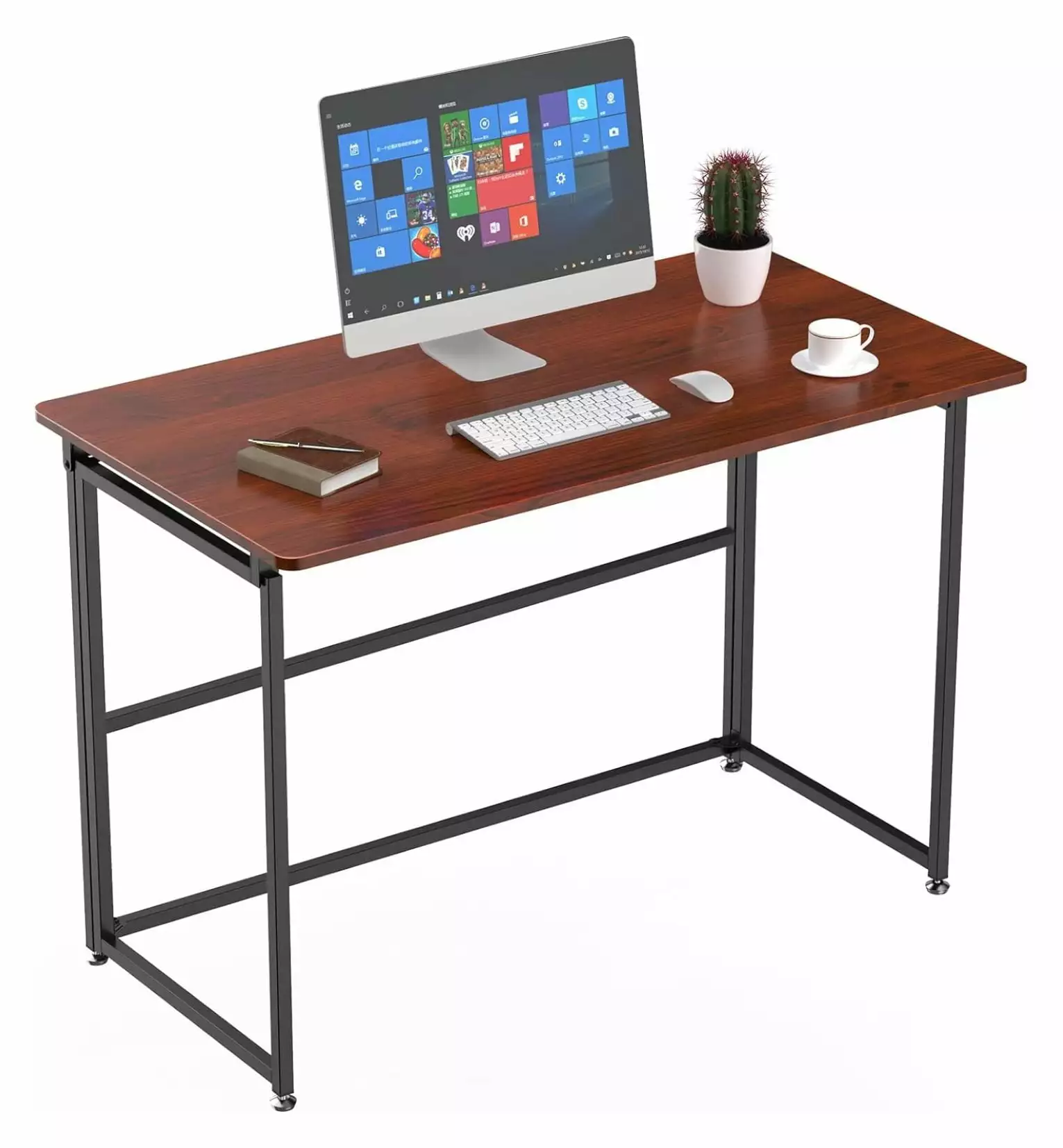 Drevy 43 Inch Folding Computer Desk Writing Study PC Home Office No Assembly Space Saving Cherry