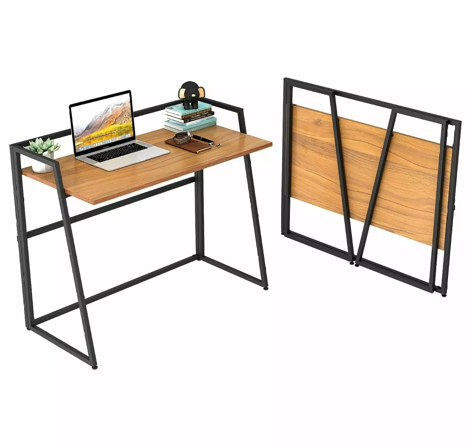 Drevy 41 Inch Small Folding Computer Desk Protective Railing Students and Small Spaces