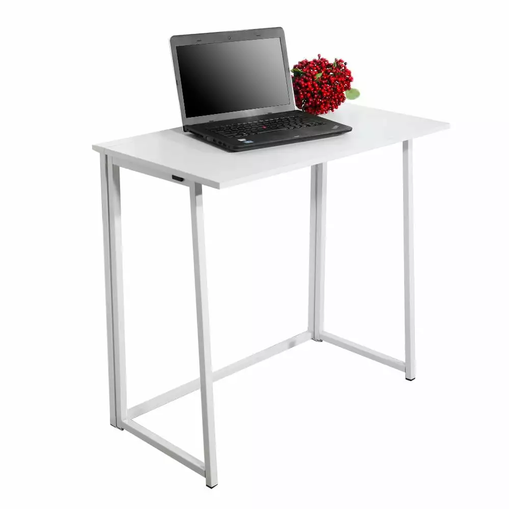 UBesGoo Modern Folding Computer Desk White Small Space Foldable Laptop Table Workstation FCH