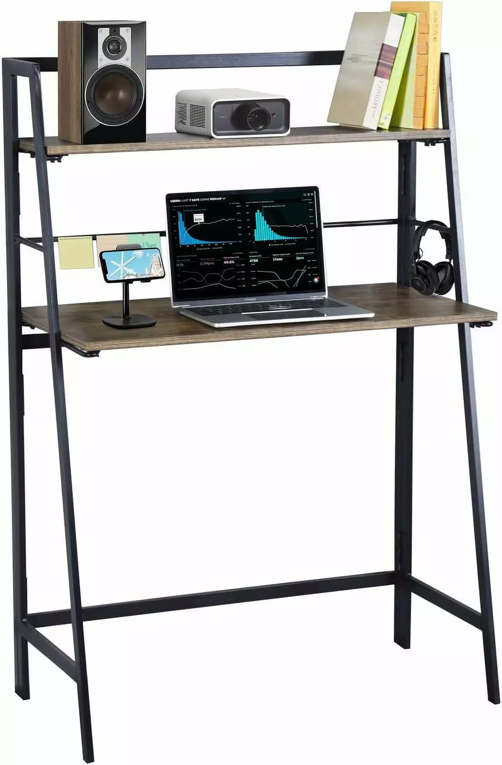 Home Casa 39.4 Inch Foldable Computer Desk Hutch Brown Study Table Homy Casa