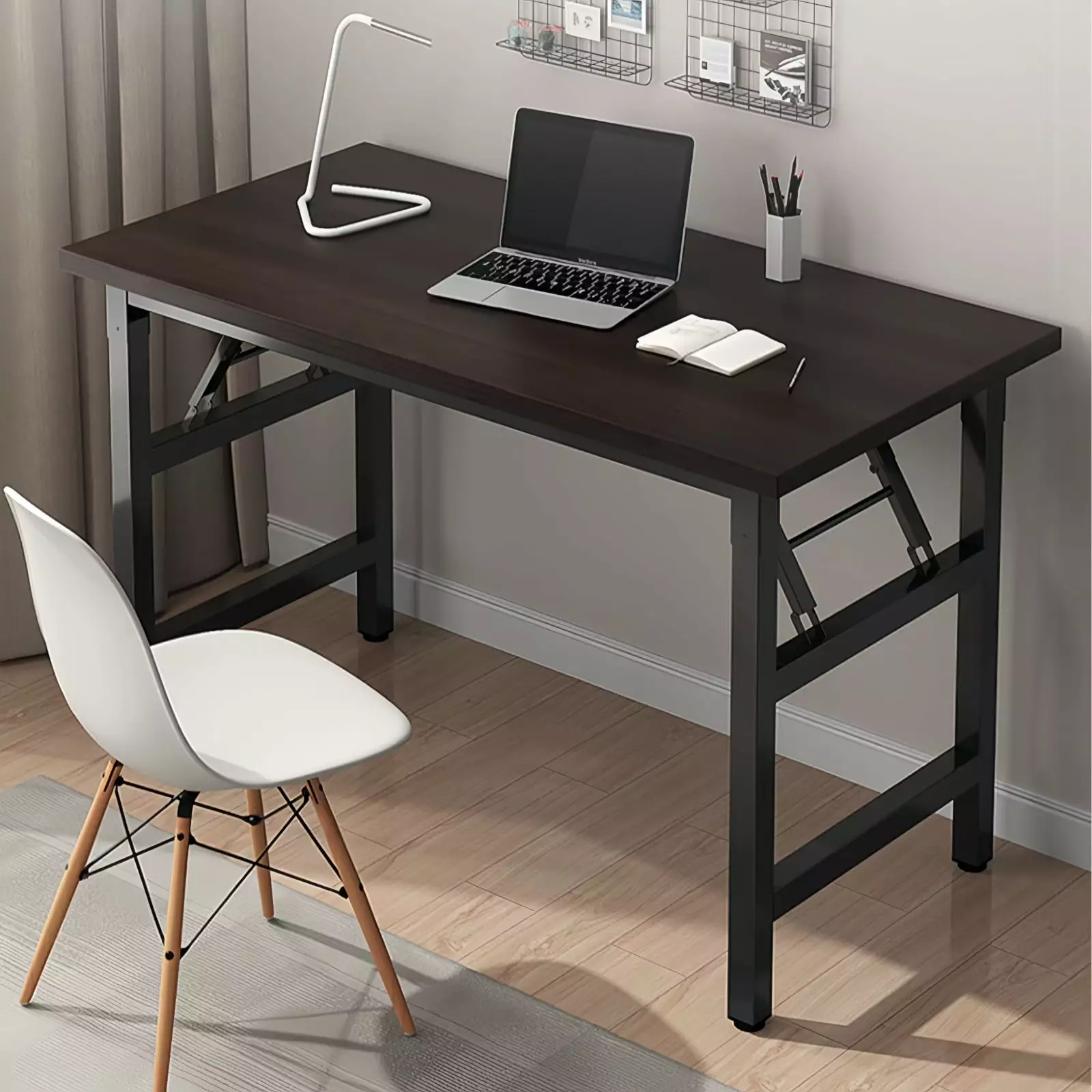 HYEASTR 39.4 inch Folding Computer Desk Writing Gaming Computer Folding Desk Small Spaces No Assembly Required Black Walnut