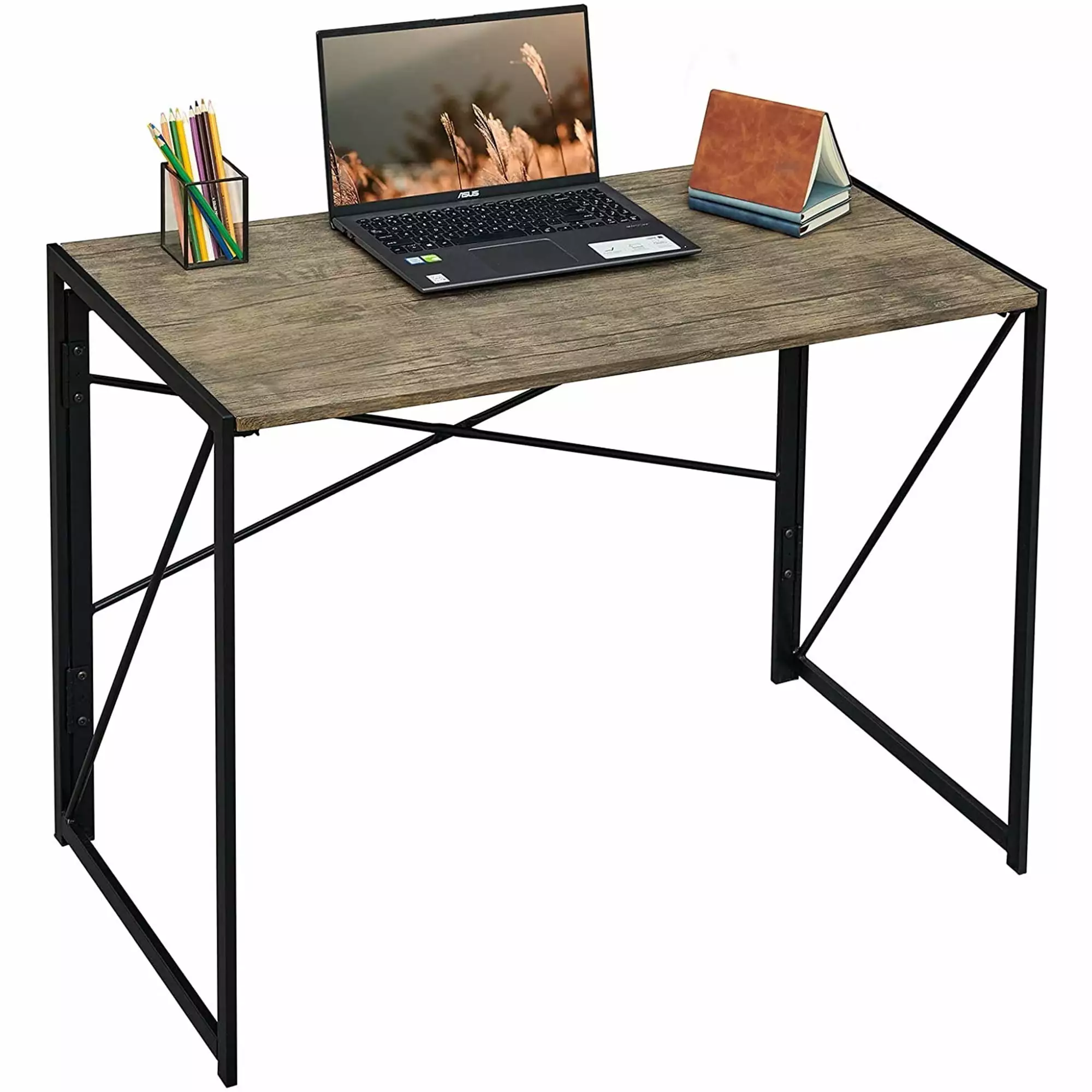 Interior Elements Modern Small Computer Folding Desk Light Brown Oak Home Office