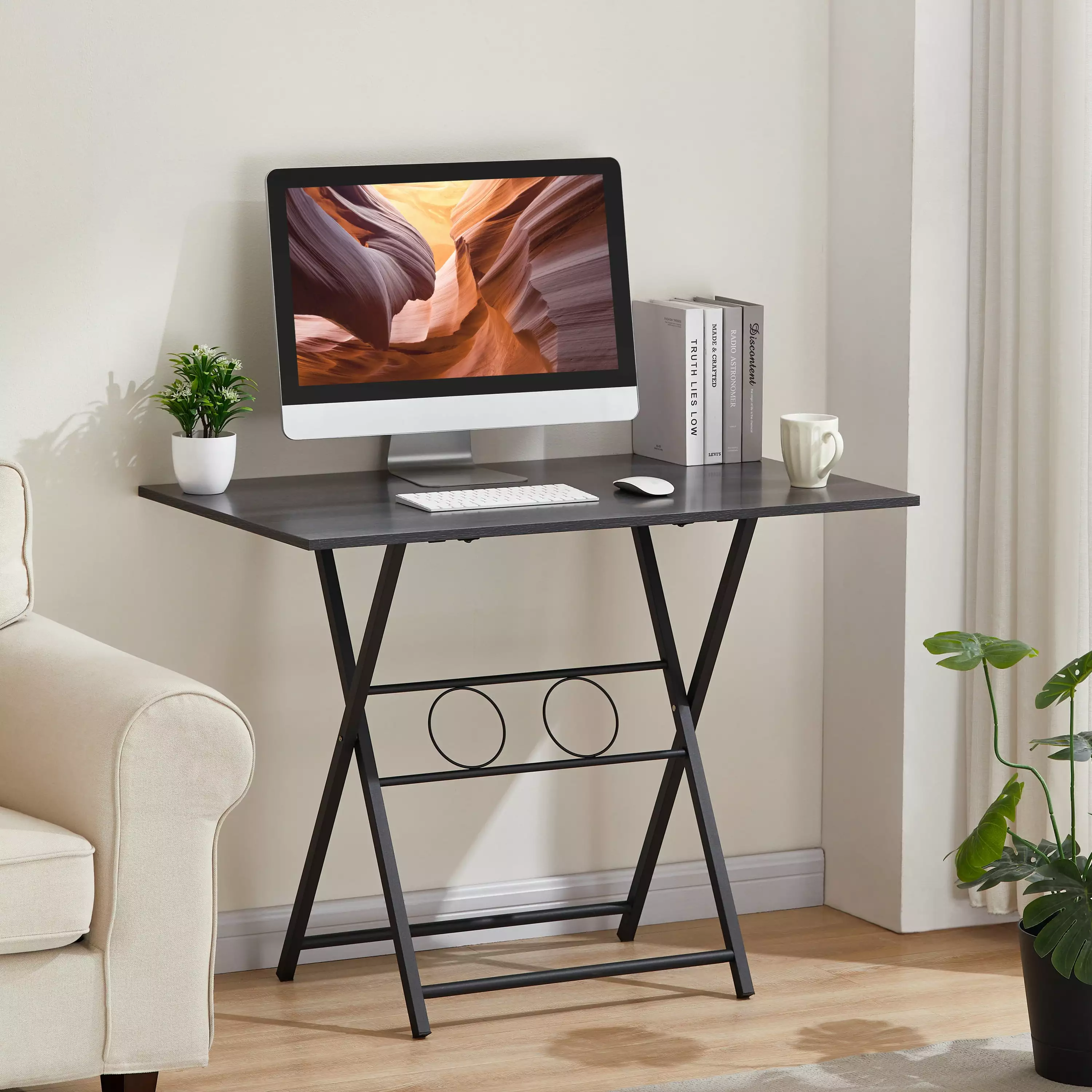 JRHRXXY 39.3 Foldable Computer Desk Folding Display Table Living Room Home Office No Assembly