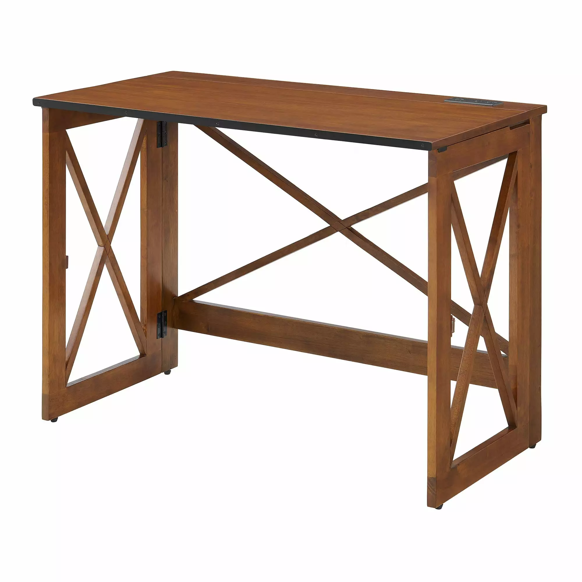 MECO Stakmore Stylish Versatile Folding Desk Built Outlets Fruitwood