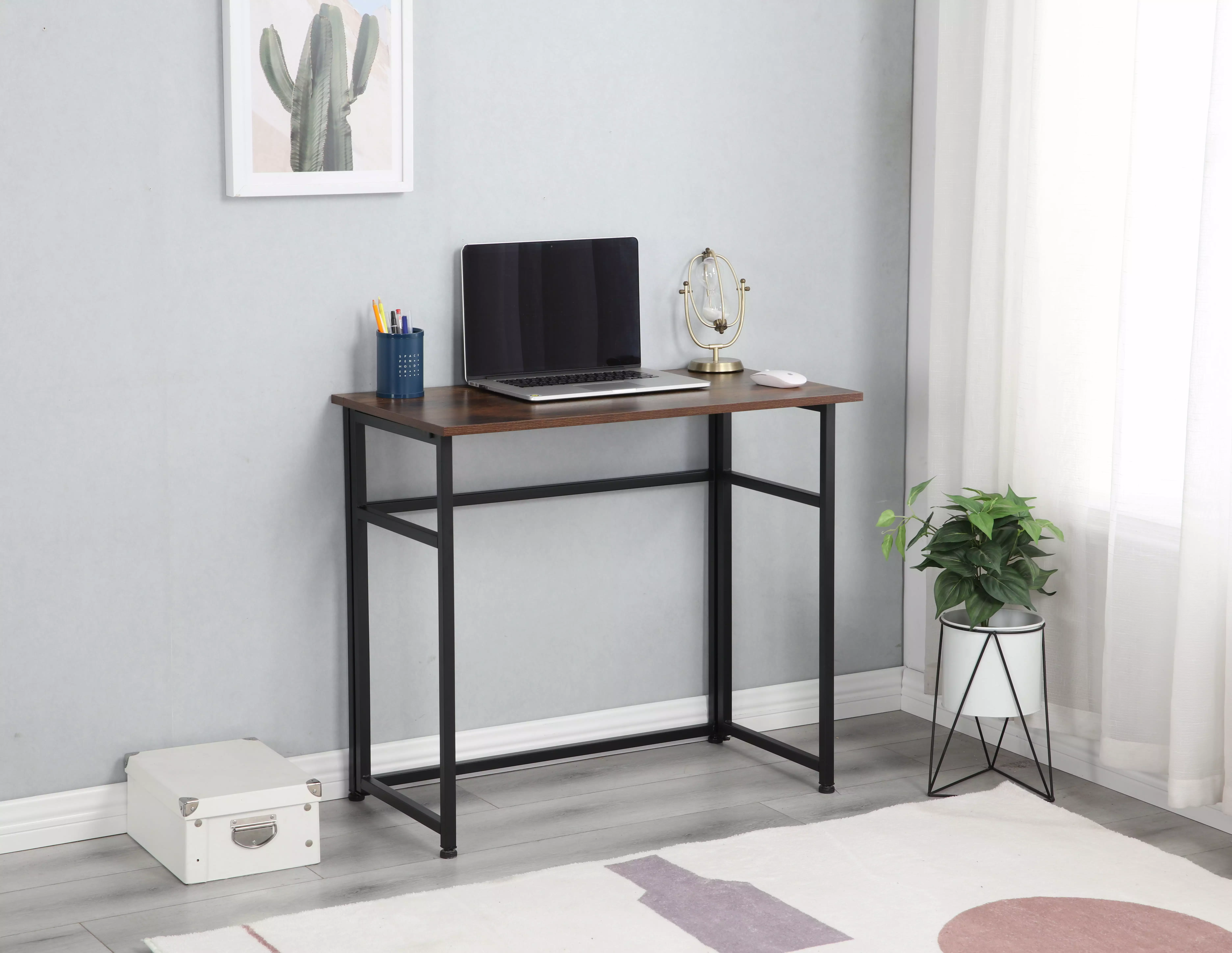 Small Computer Desk Foldable Table Workstation Home Office Rustic Brown and Black Sperxo